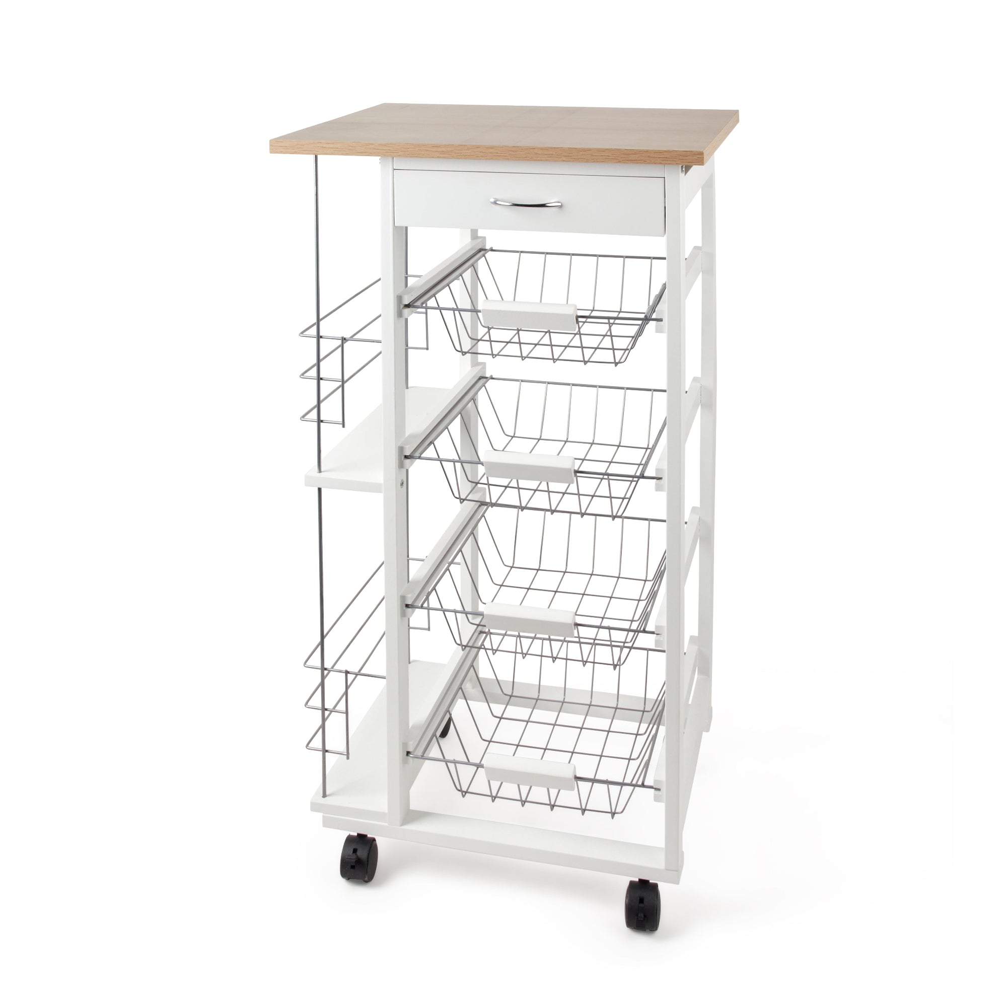 MERCURY HOME Carrello da Cucina Multifunzione in Legno e Metallo con Cassetto, Cestelli e Mensole