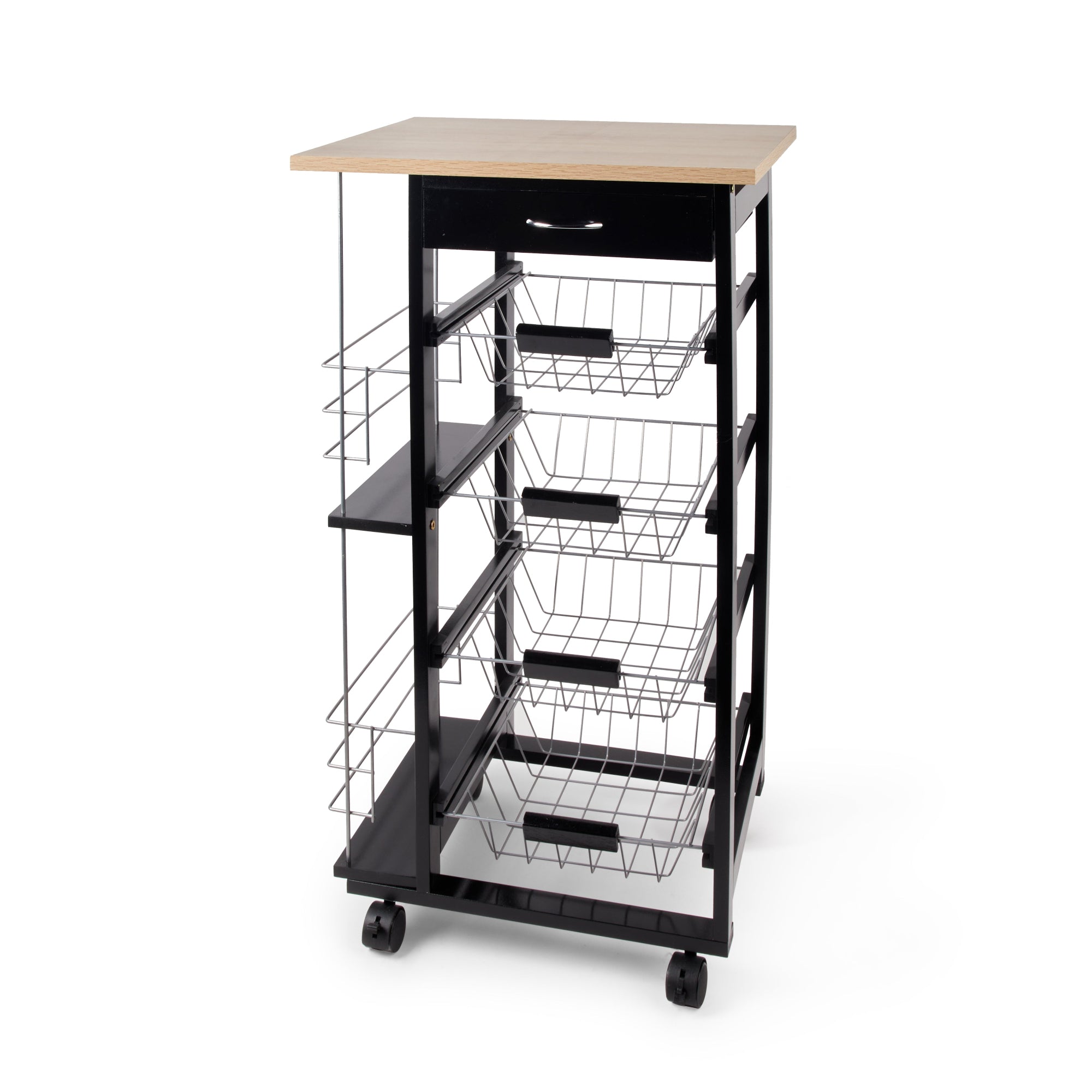 MERCURY HOME Carrello da Cucina Multifunzione in Legno e Metallo con Cassetto, Cestelli e Mensole