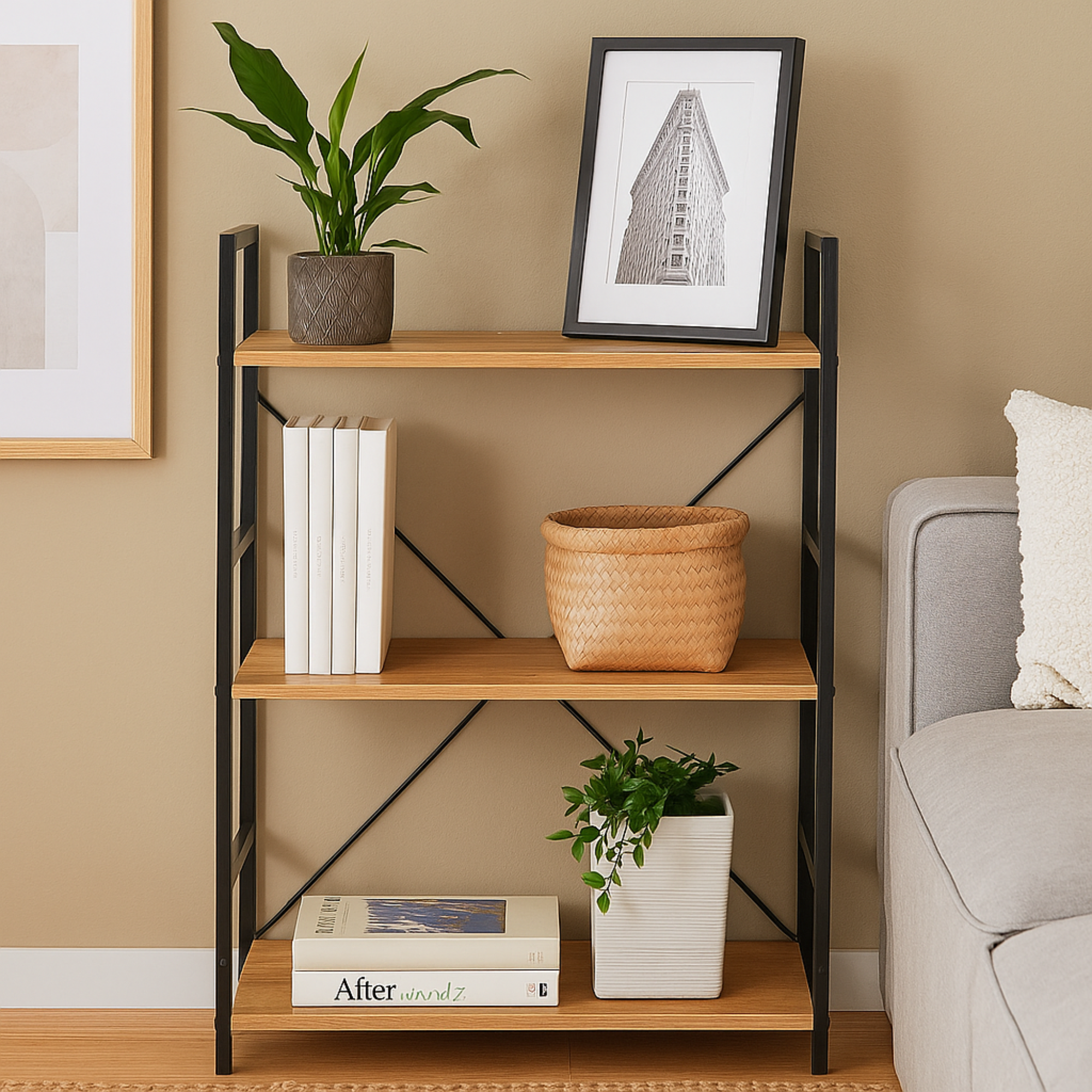 MERCURY HOME Scaffale Libreria Industriale Moderno con 3 o 4 Ripiani in Legno e Metallo