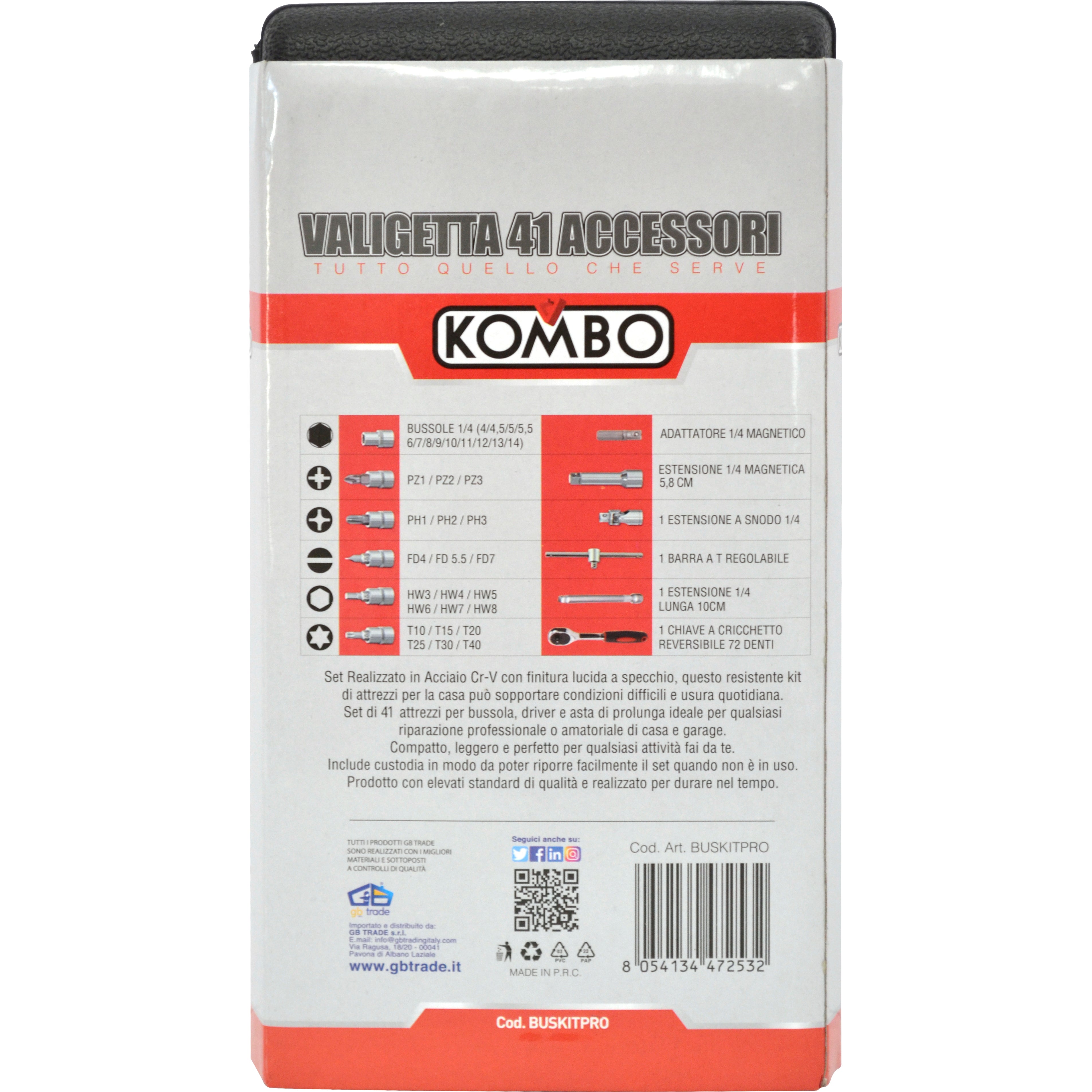 KOMBO Set cricchetto reversibile con 41 accessori