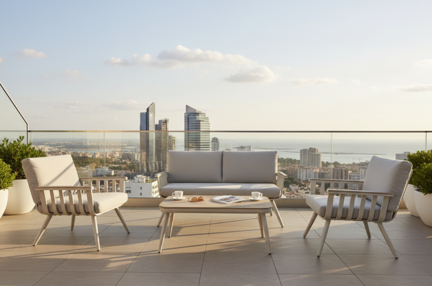 CLIMA NATURA Salotto da Esterno Sahara Lounge in Alluminio e WPC Beige