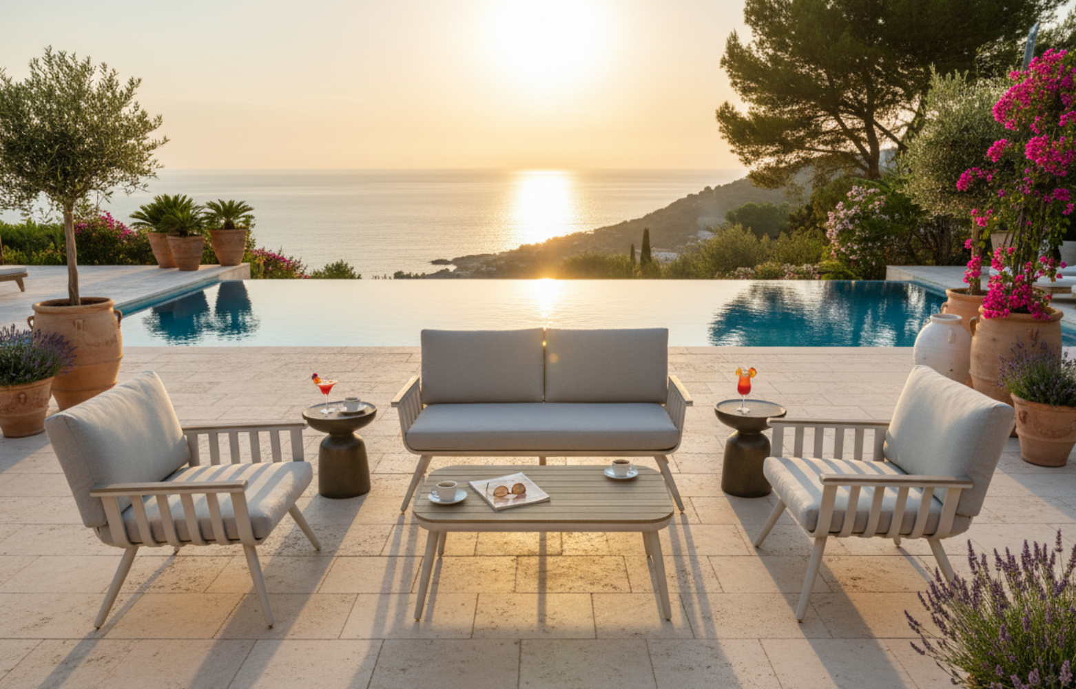 Set Sahara Lounge Clima Natura beige con divano e tavolino in WPC