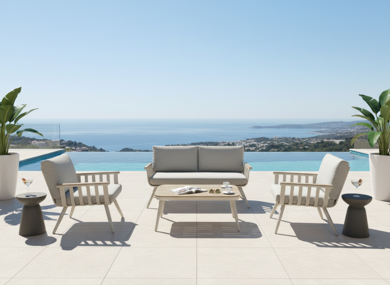 CLIMA NATURA Salotto da Esterno Sahara Lounge in Alluminio e WPC Beige