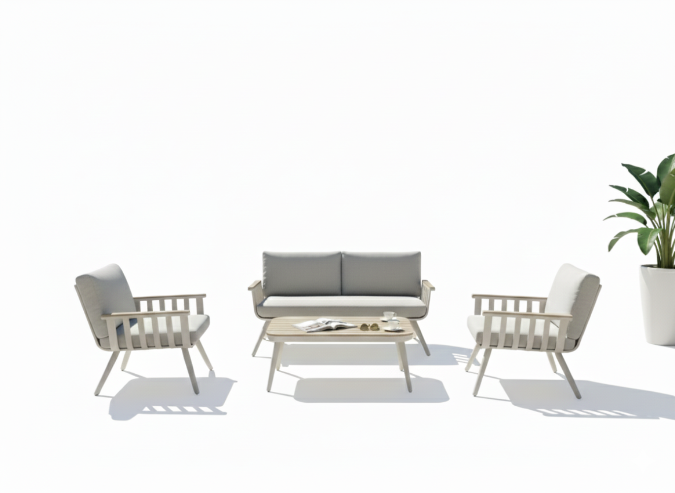 Set Sahara Lounge Clima Natura beige con divano e tavolino in WPC