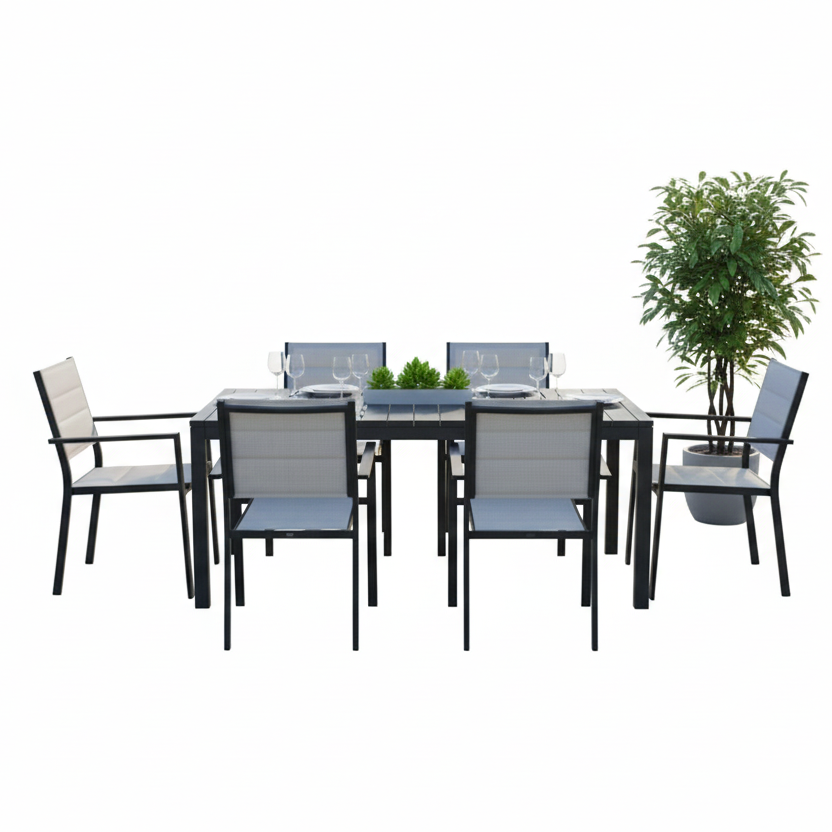 CLIMA NATURA Set Tavolo Zaira Grigio 160-240cm e Sedie Melia