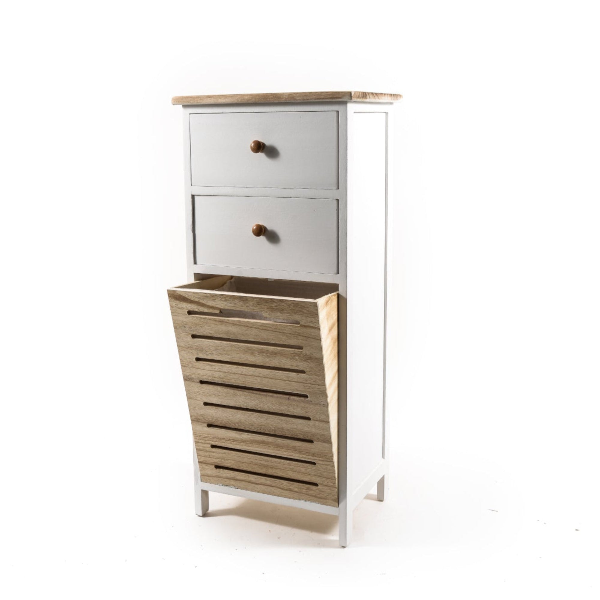 MERCURY HOME Mobiletto in legno 2 cassetti con vano portabiancheria e sacco estraibile