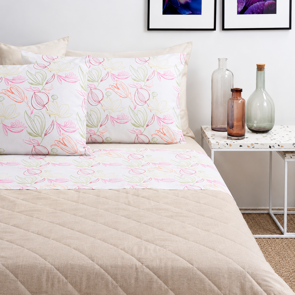 BASSETTI Completo Letto Matrimoniale 100% Cotone Fantasie Geometriche