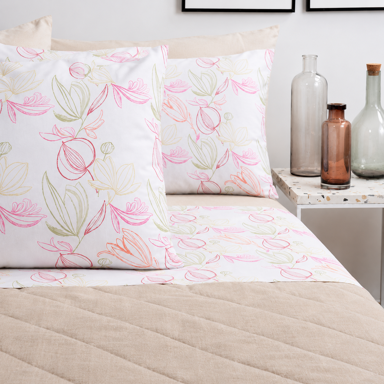 BASSETTI Completo Letto Matrimoniale 100% Cotone Fantasie Geometriche