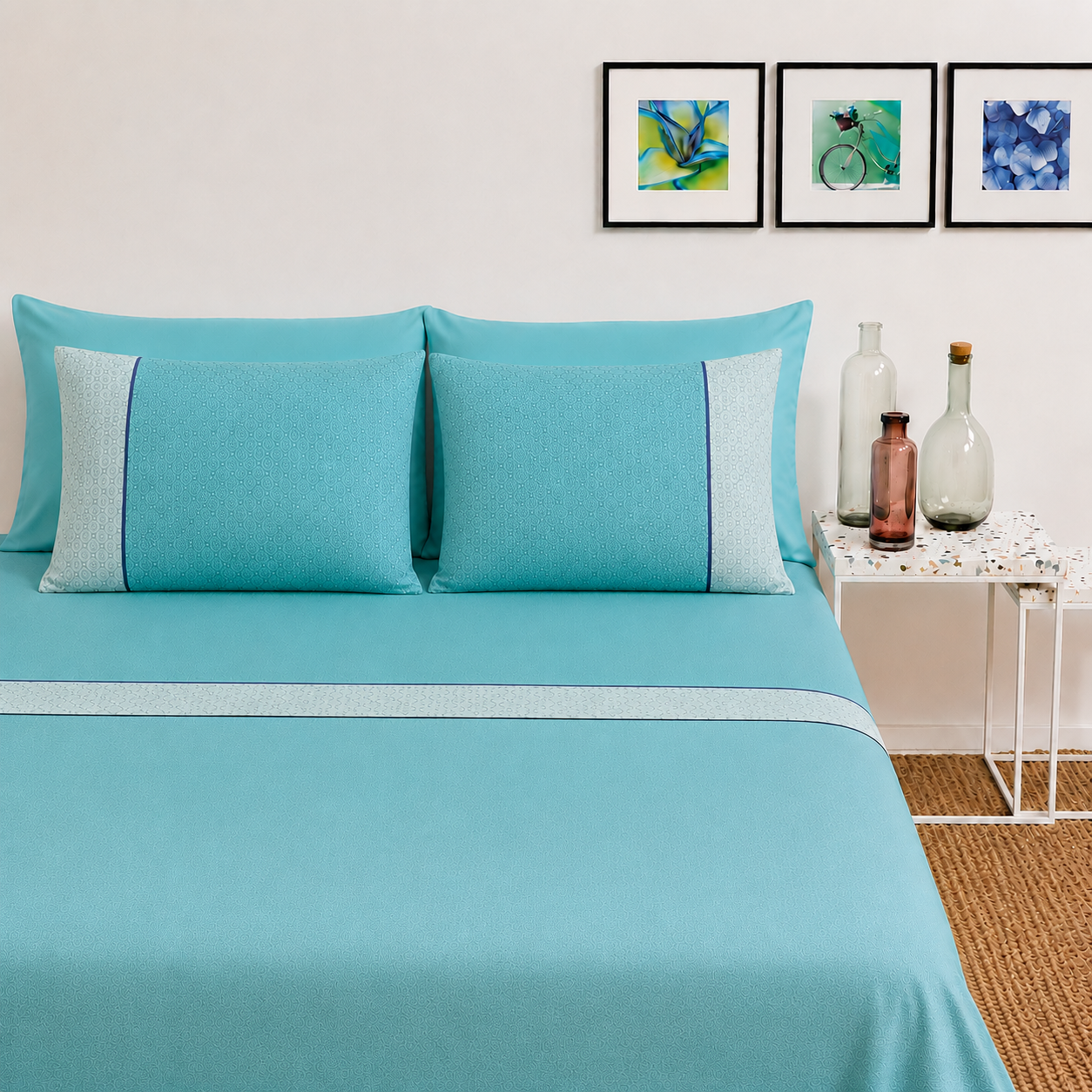 BASSETTI Completo Letto Matrimoniale 100% Cotone Fantasie Geometriche