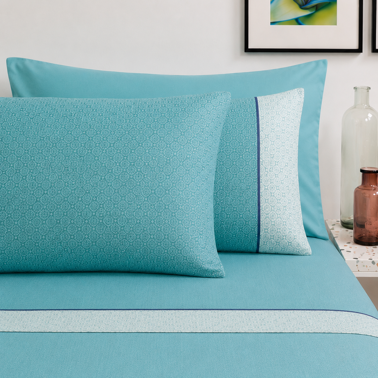 BASSETTI Completo Letto Matrimoniale 100% Cotone Fantasie Geometriche