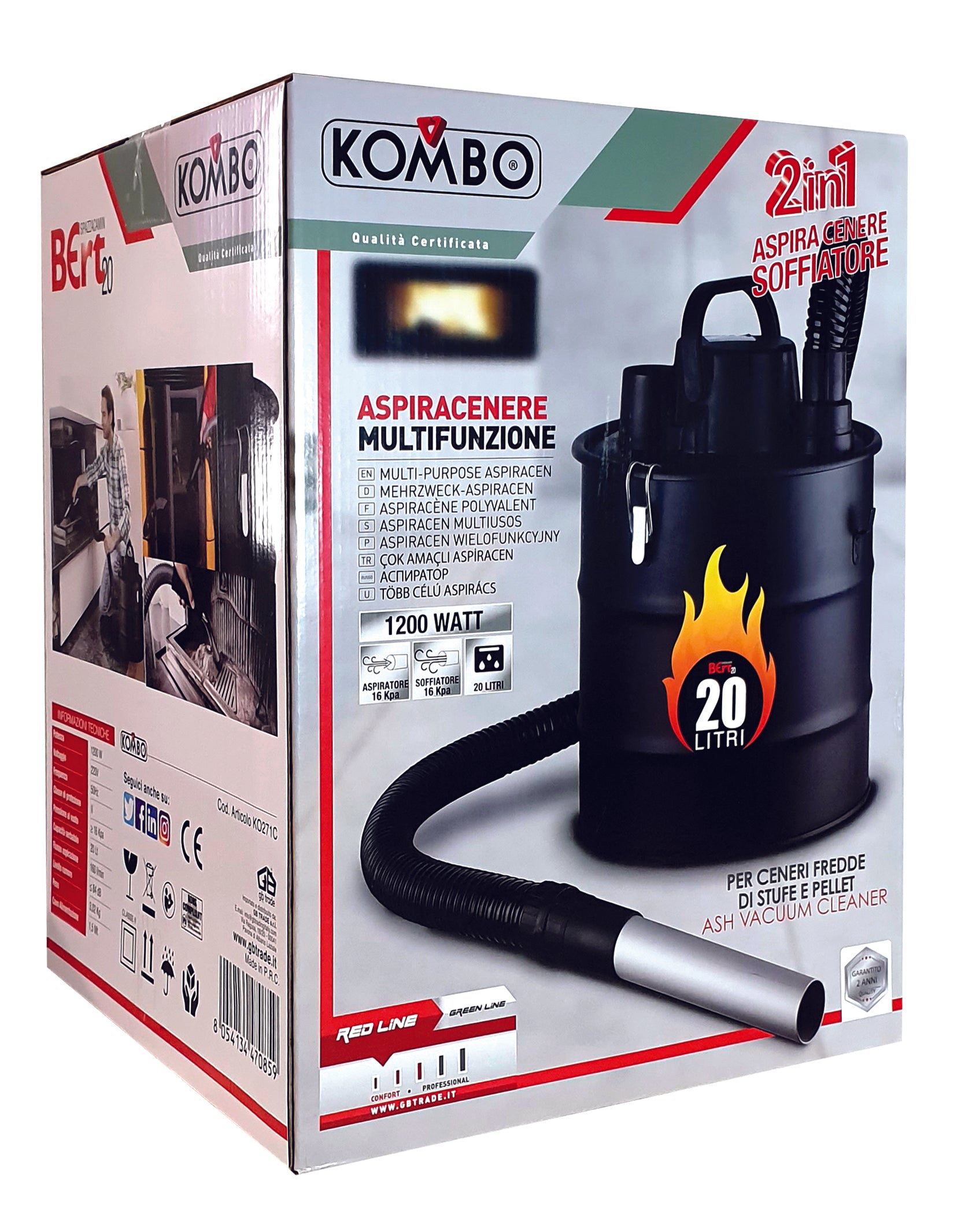 KOMBO Aspiracenere /soffiatore 2 in 1 20lt 1200W