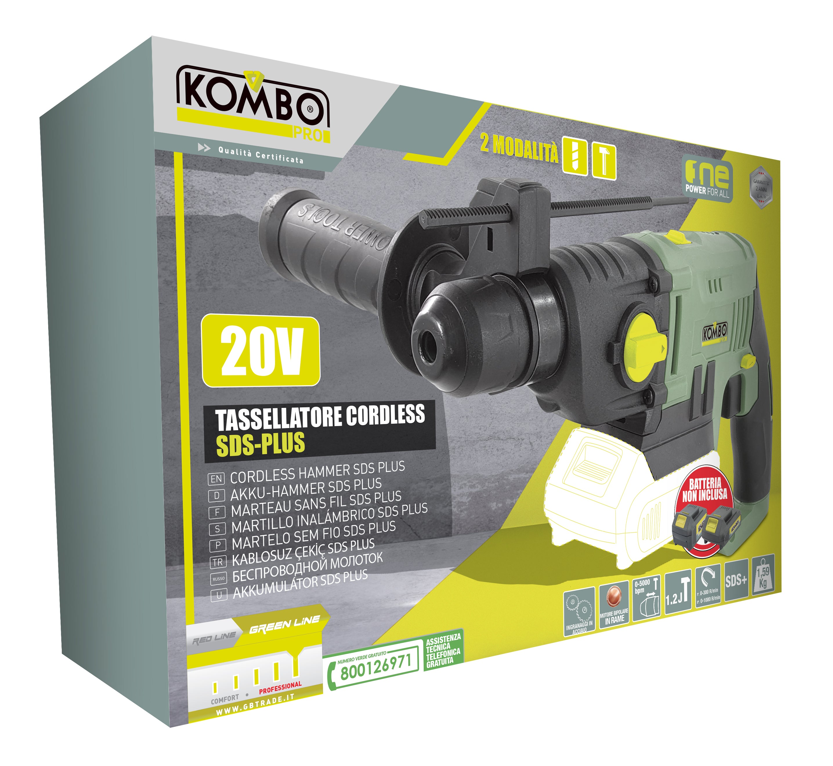 KOMBO PRO Martello tassellatore sds plus 1,2j cordless 20V