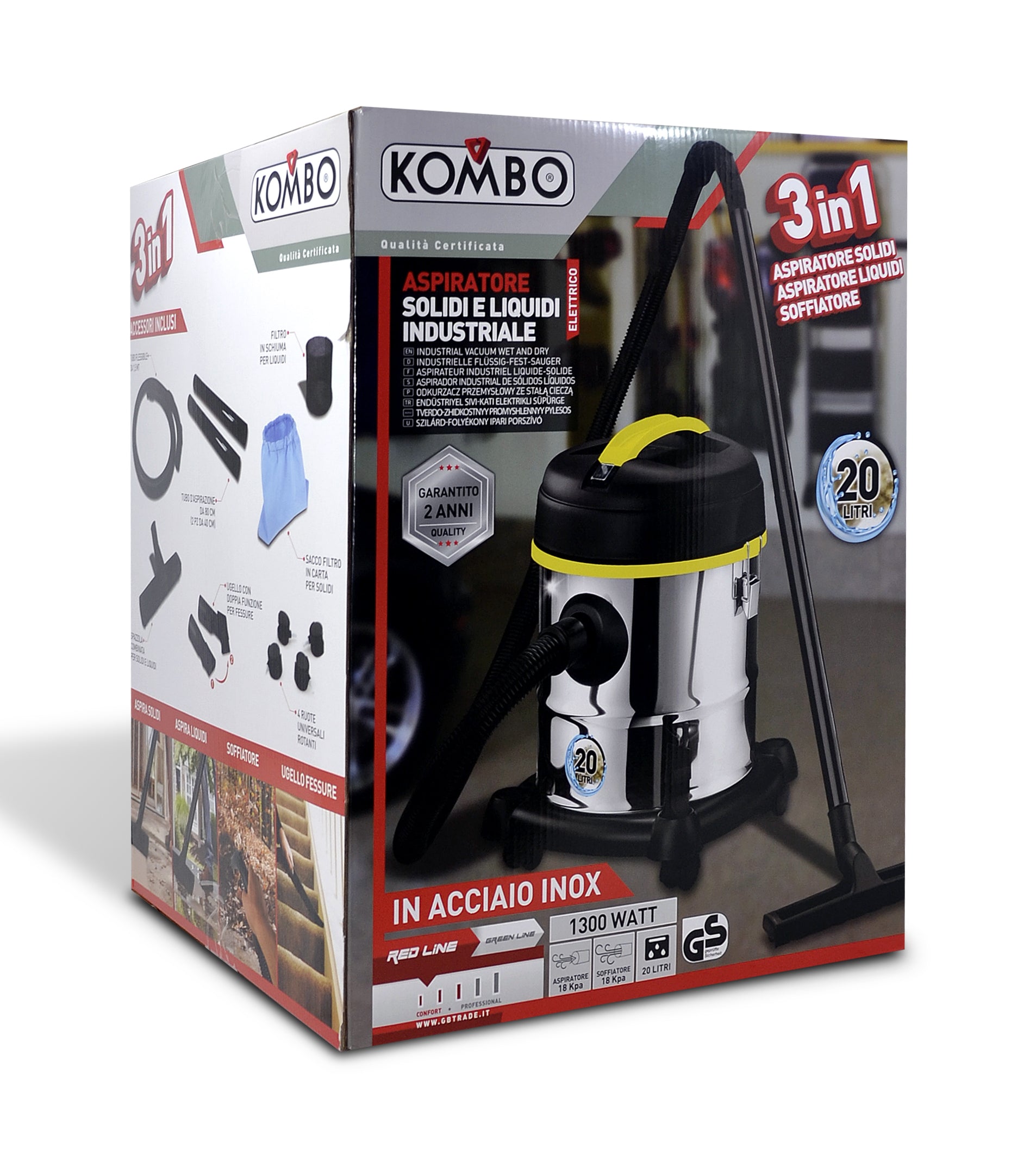 KOMBO Aspiratore/soffiatore inox per solidi e liquidi 1300W