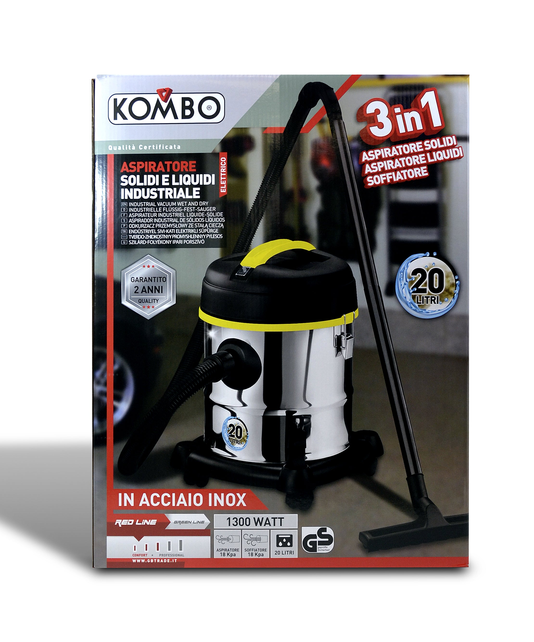 KOMBO Aspiratore/soffiatore inox per solidi e liquidi 1300W