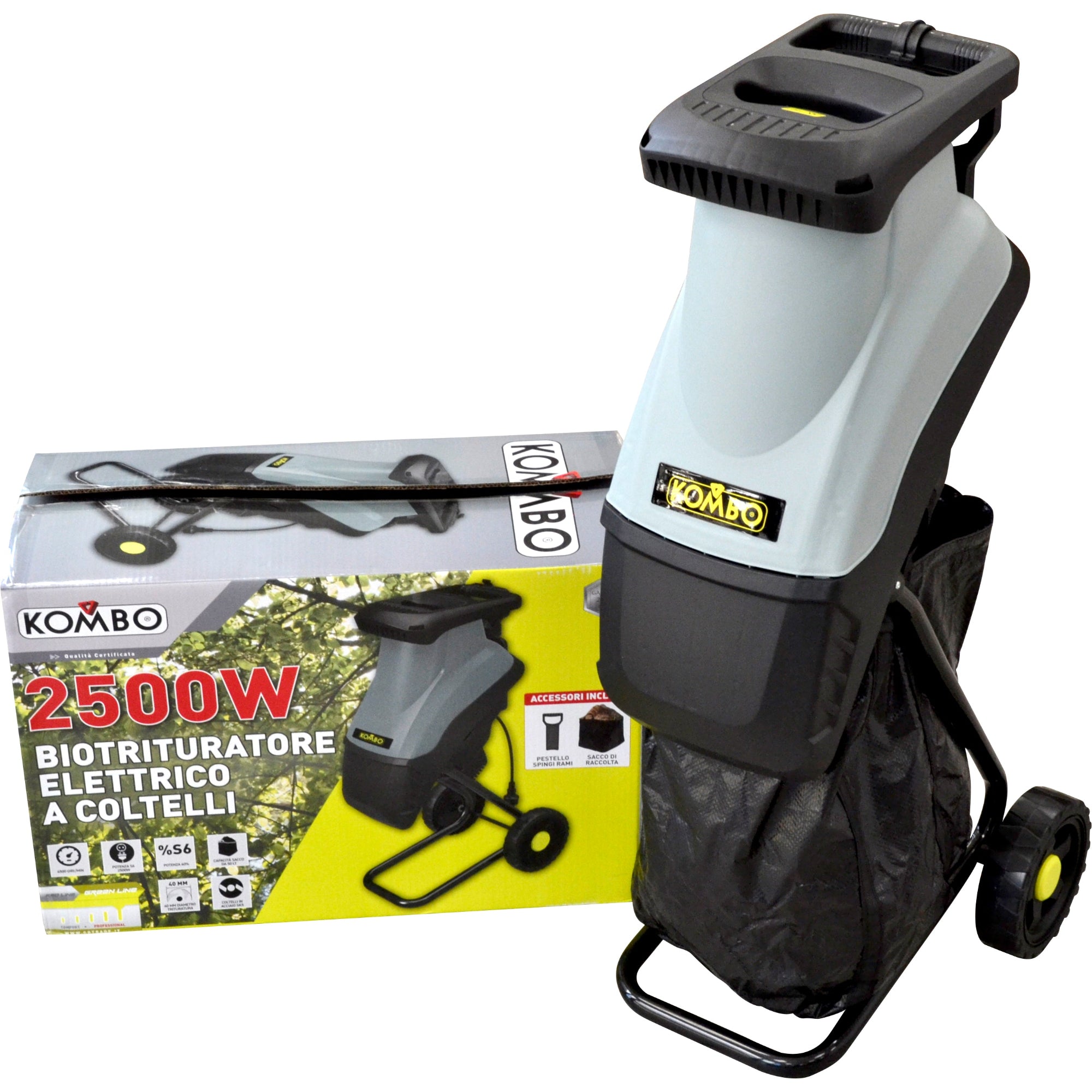 Biotrituratore Elettrico Kombo 2500W Taglio 40mm e Sacco 50L