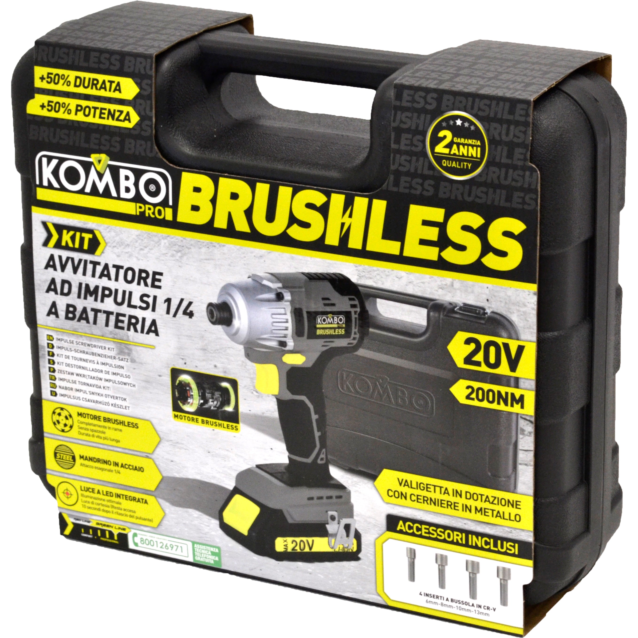 KOMBO PRO BRUSHLESS Avvitatore ad impulsi cordless 20V attacco 1/4"