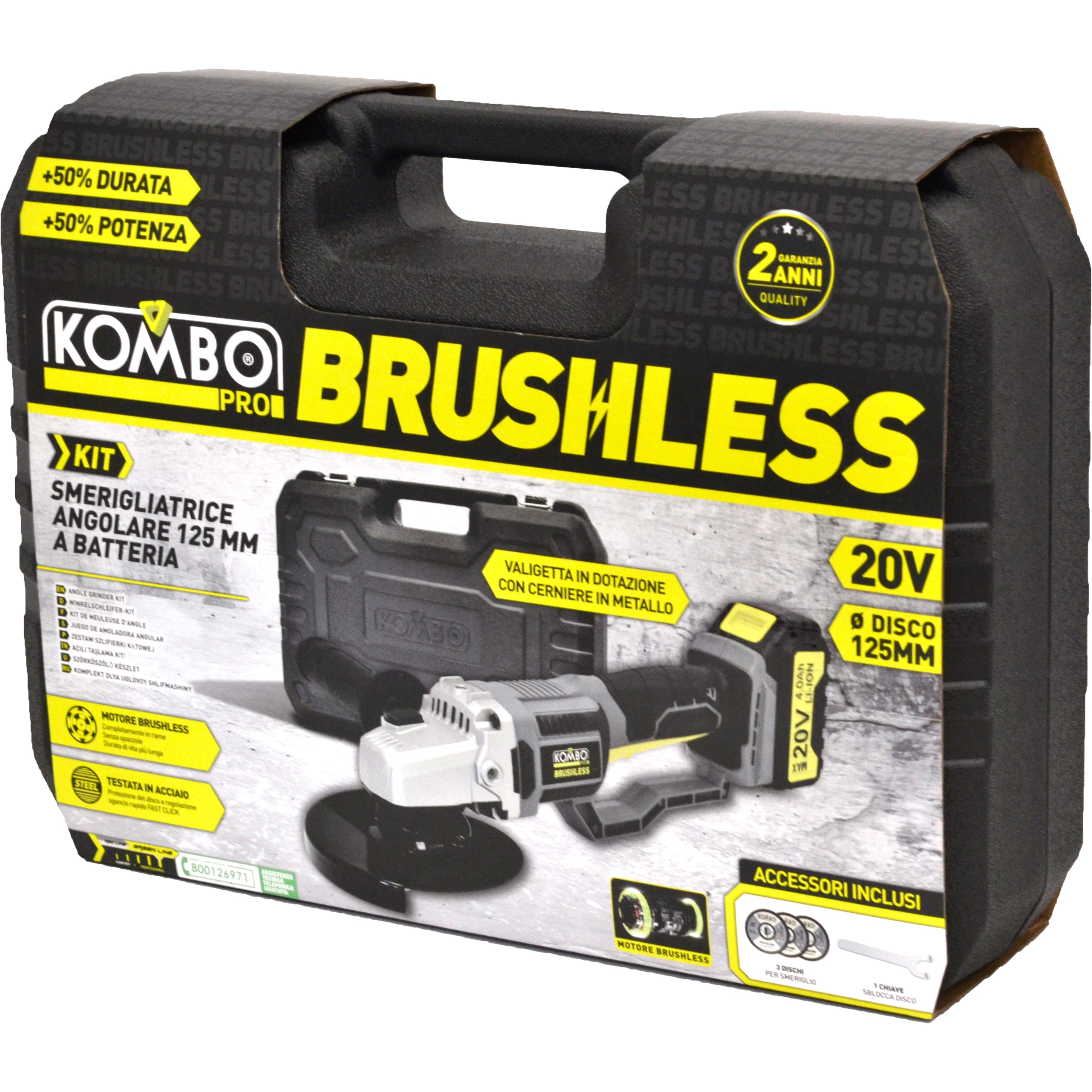 KOMBO PRO BRUSHLESS Smerigliatrice angolare manico lungo d.125 cordless 20V