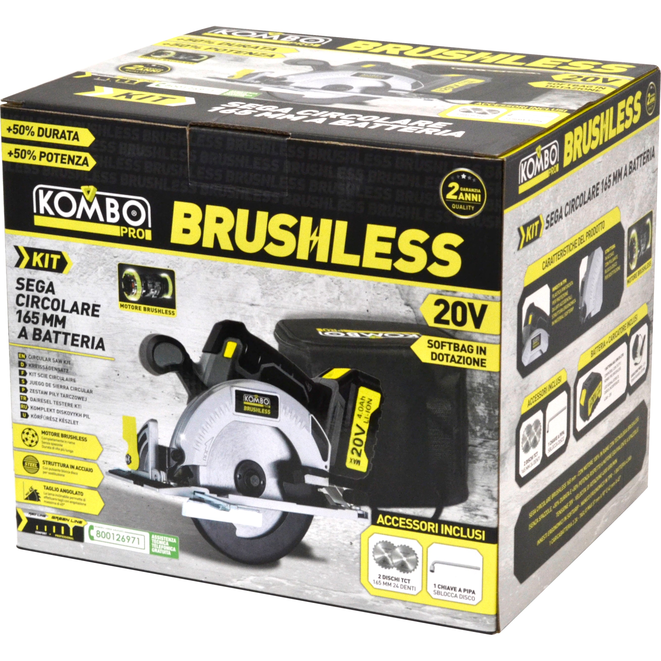 KOMBO PRO BRUSHLESS Sega circolare 165mm cordless 20V