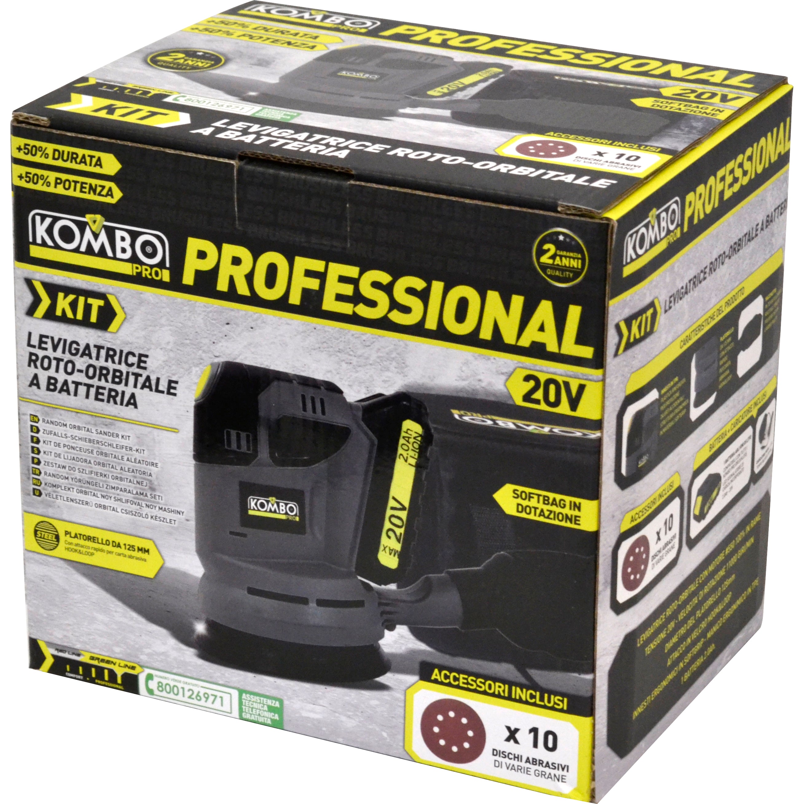 KOMBO PRO BRUSHLESS Levigatrice roto-orbitale d.125 corless 20V