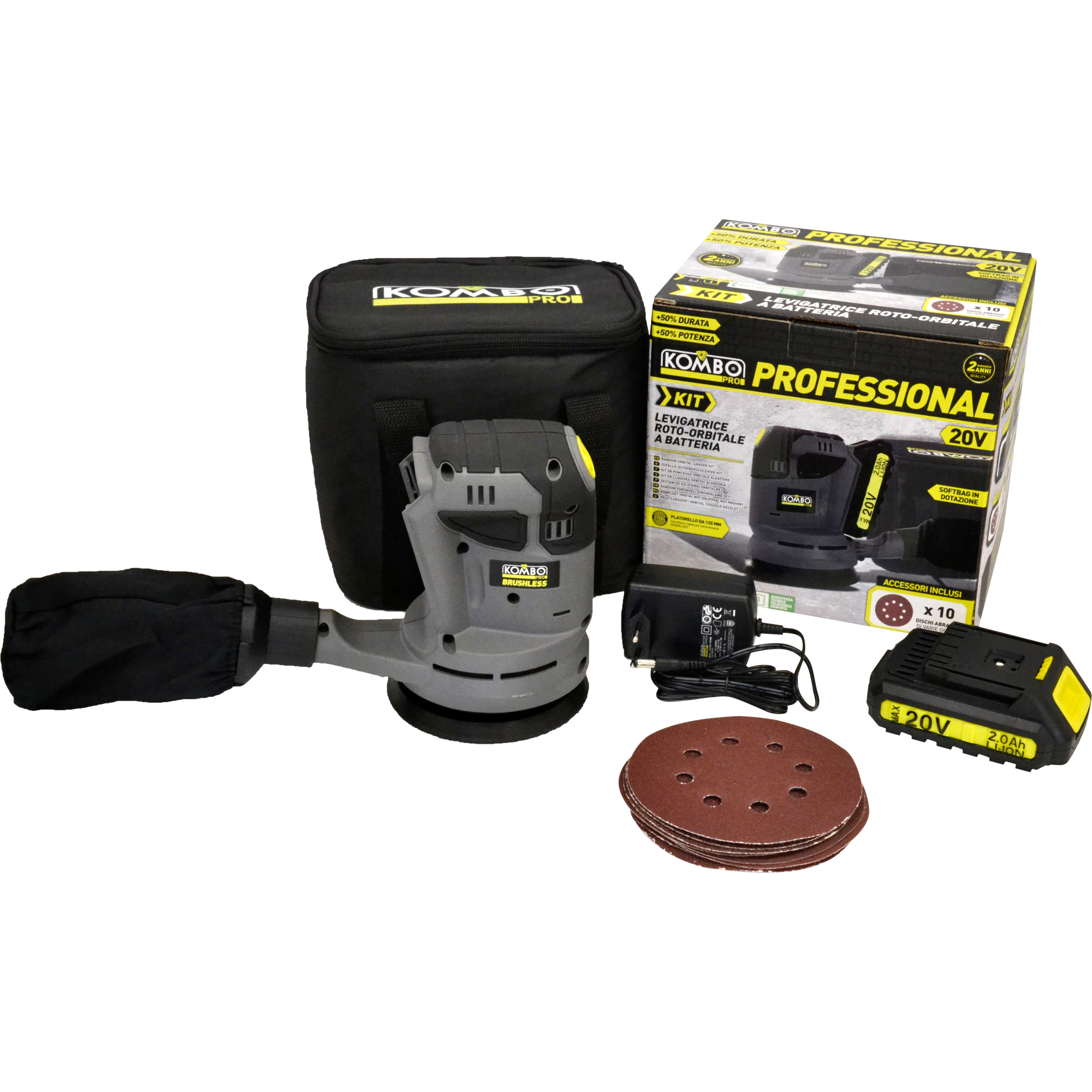 KOMBO PRO BRUSHLESS Levigatrice roto-orbitale d.125 corless 20V