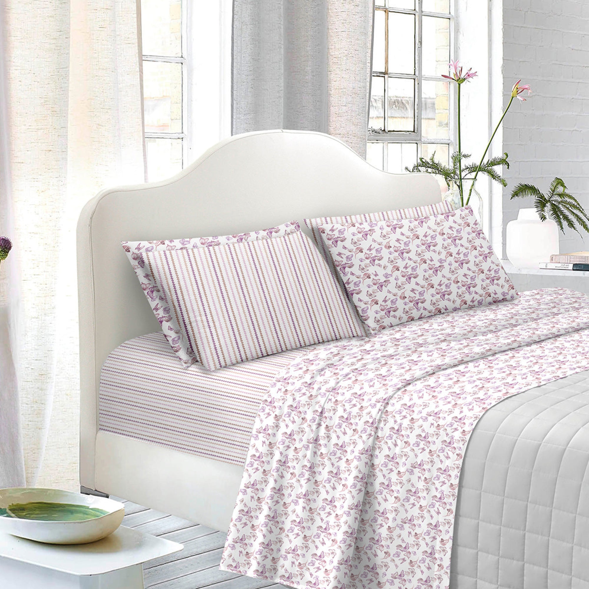 TESS HOME COLLECTION Completo letto matrimoniale Farfalle in Puro Cotone