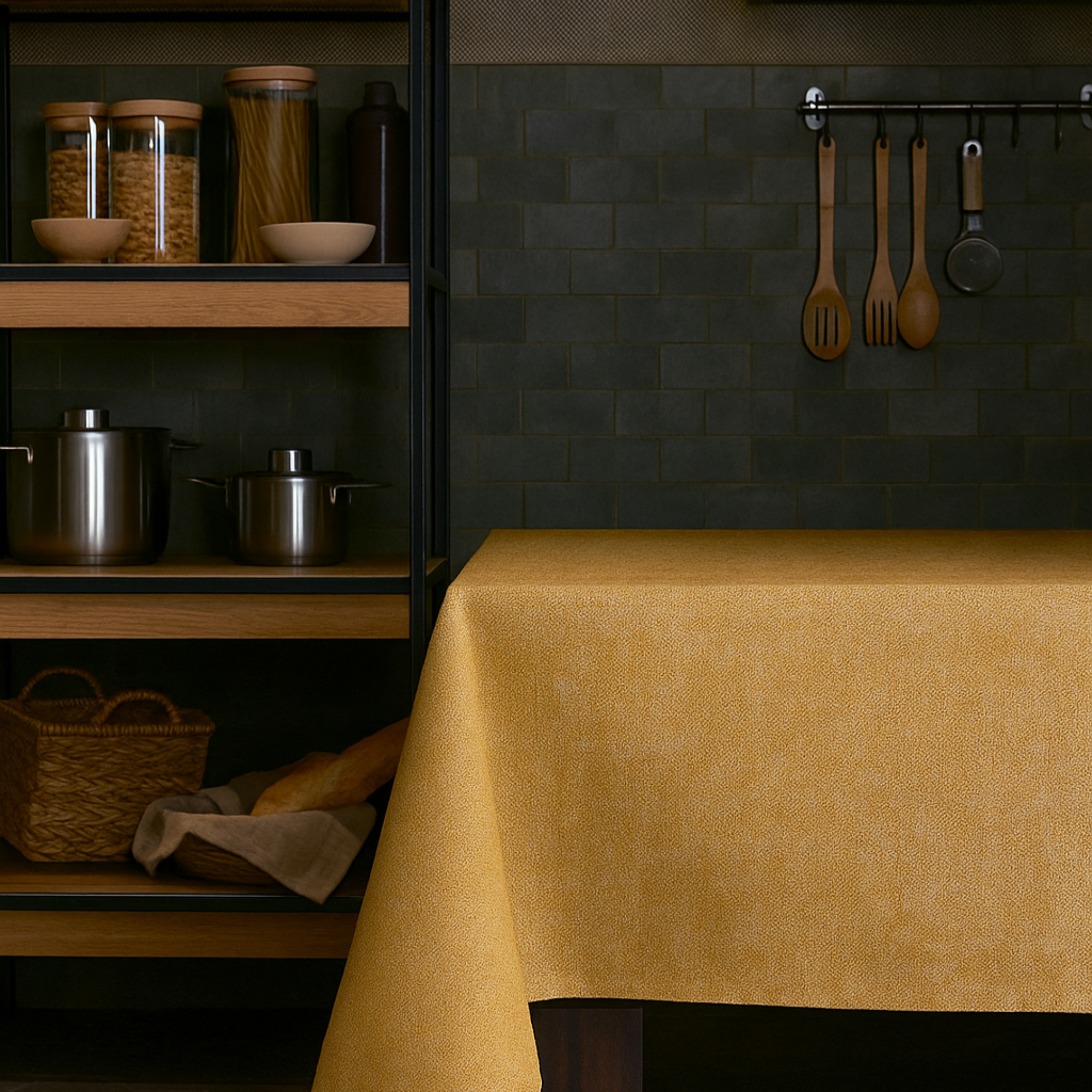 TESS HOME COLLECTION Tovaglia Antimacchia Tinta Unita Effetto Juta Giallo Melange  140x180 cm