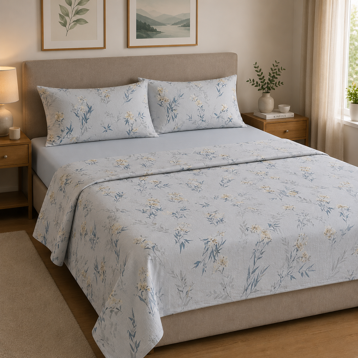 HERMET Completo Letto Matrimoniale  Livia Avio 100% Cotone 240x290 cm