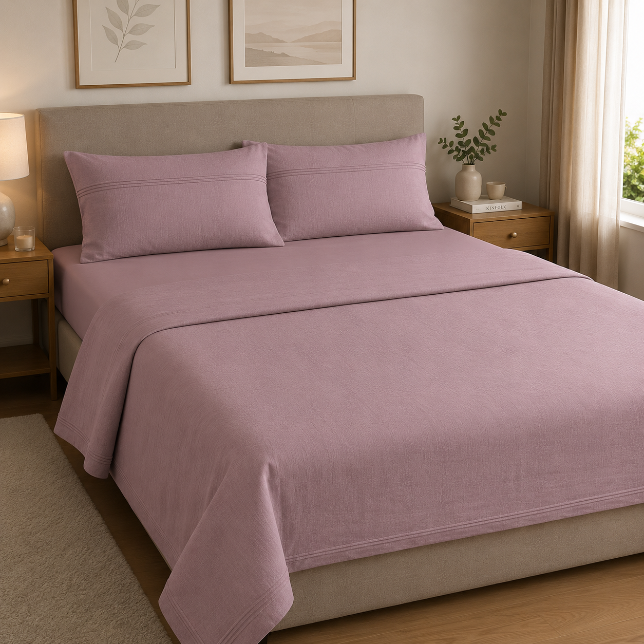 HERMET Completo Letto Matrimoniale Volga Malva 100% Cotone 240x290 cm
