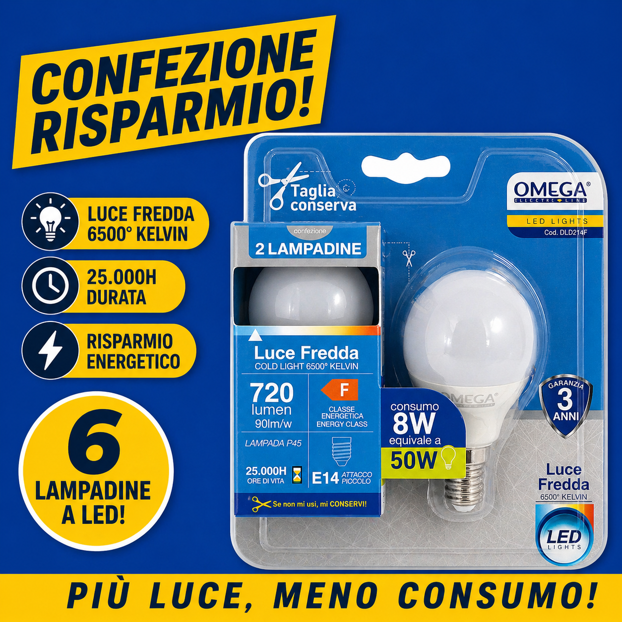 OMEGA Set 6  lampadine sfera led 8W E14