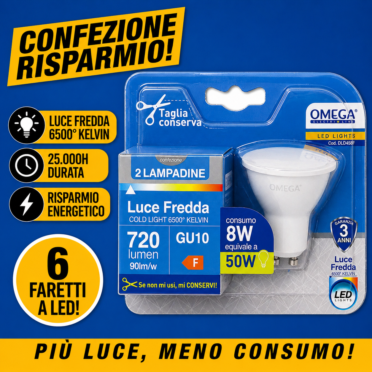OMEGA Set 6 Faretti LED  8W 720LM GU10