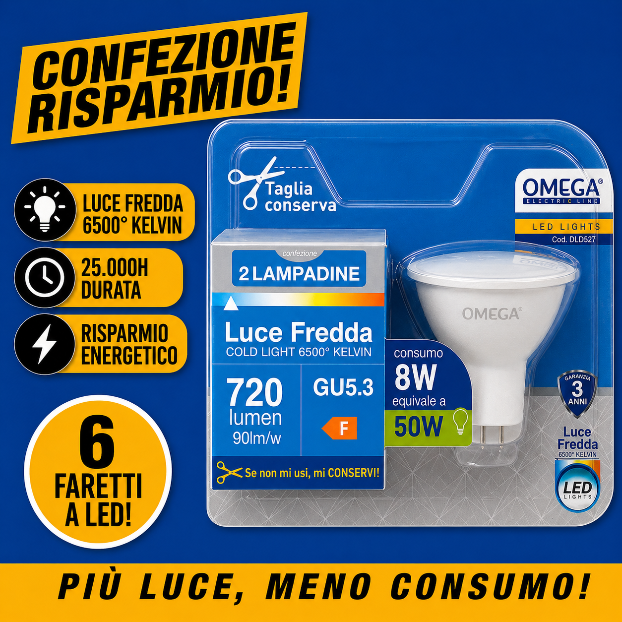 OMEGA Set 6 Faretti LED  8W 720LM 12V MR16 GU5.3