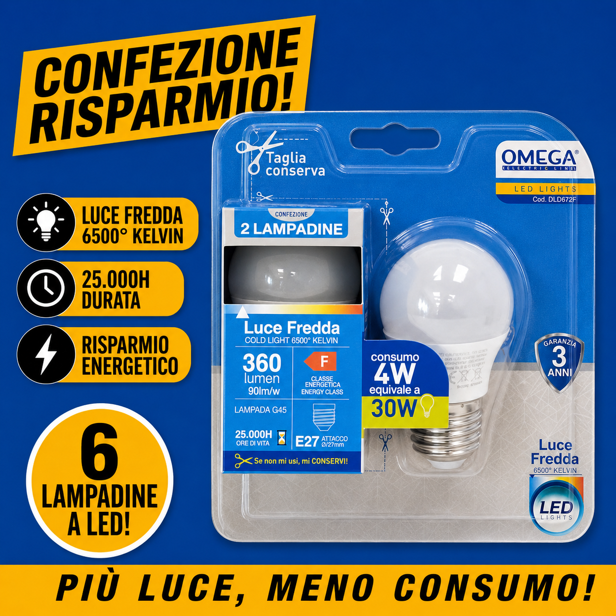 OMEGA Set 6 Lampadine LED Sfera 4W E27