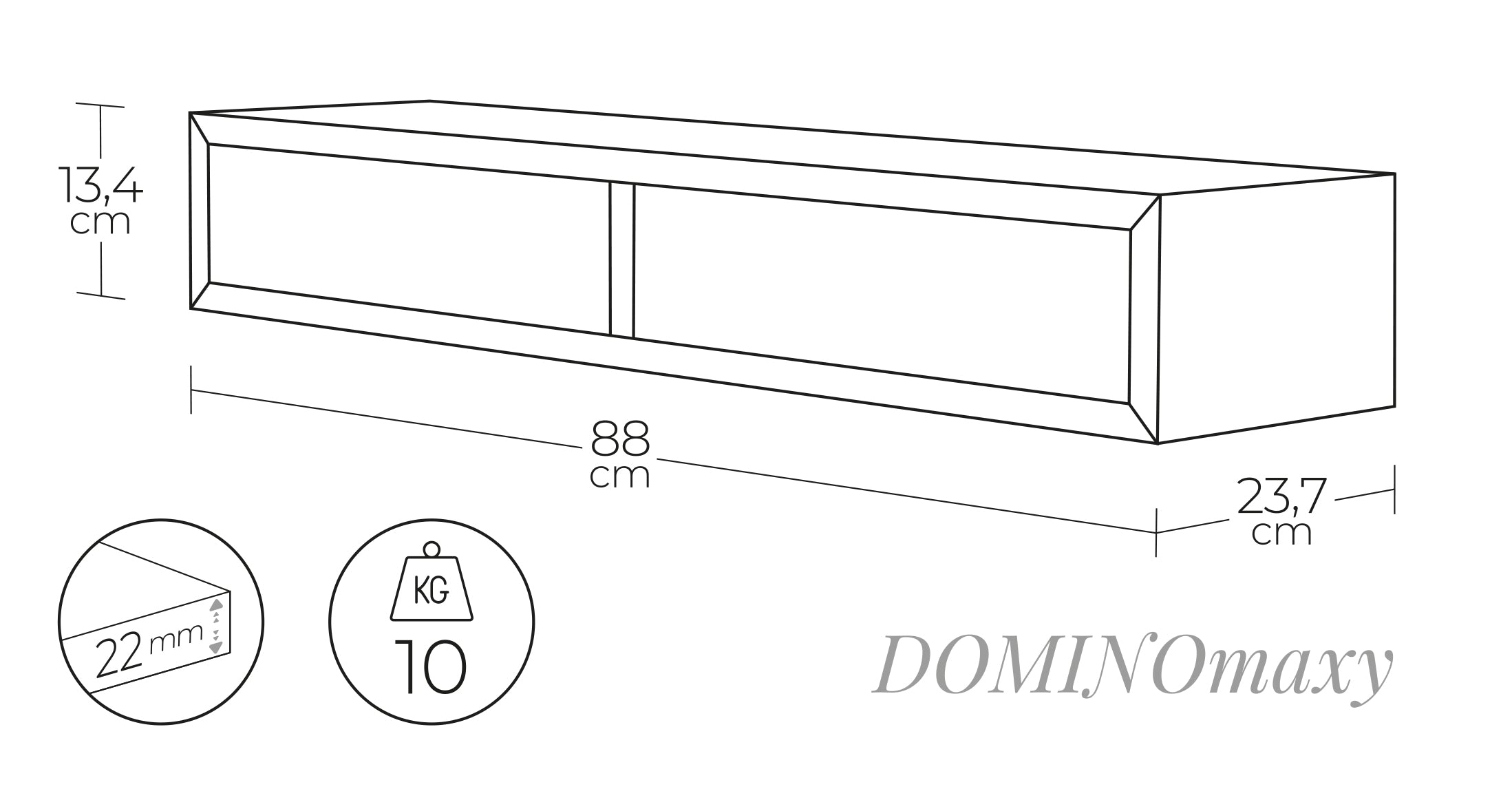 MODULARREDO Mensola da Muro con Cassetto Domino Maxi 88.2x23 cm