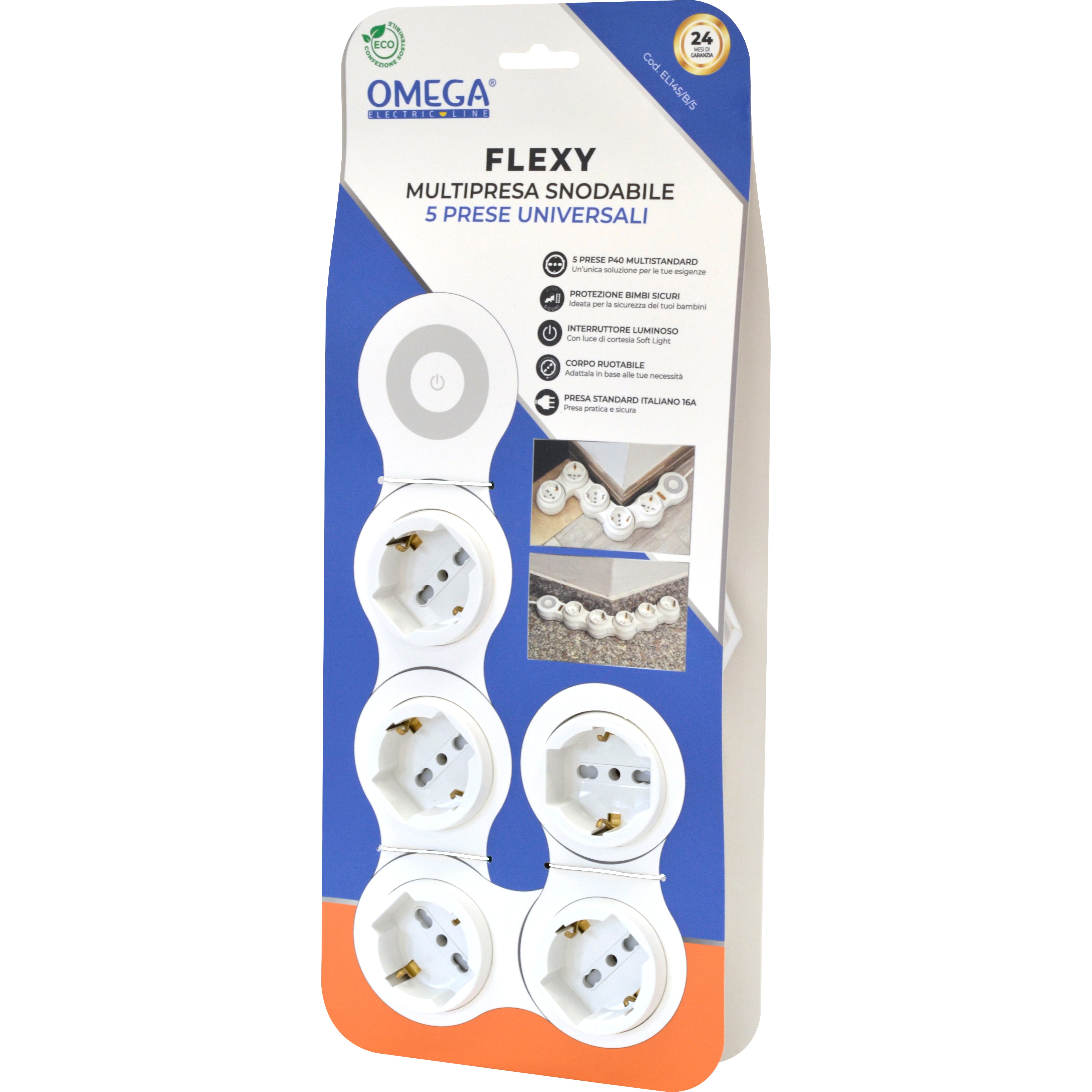 OMEGA Multipresa 5 prese bipasso/Schuko snodabile Flexi