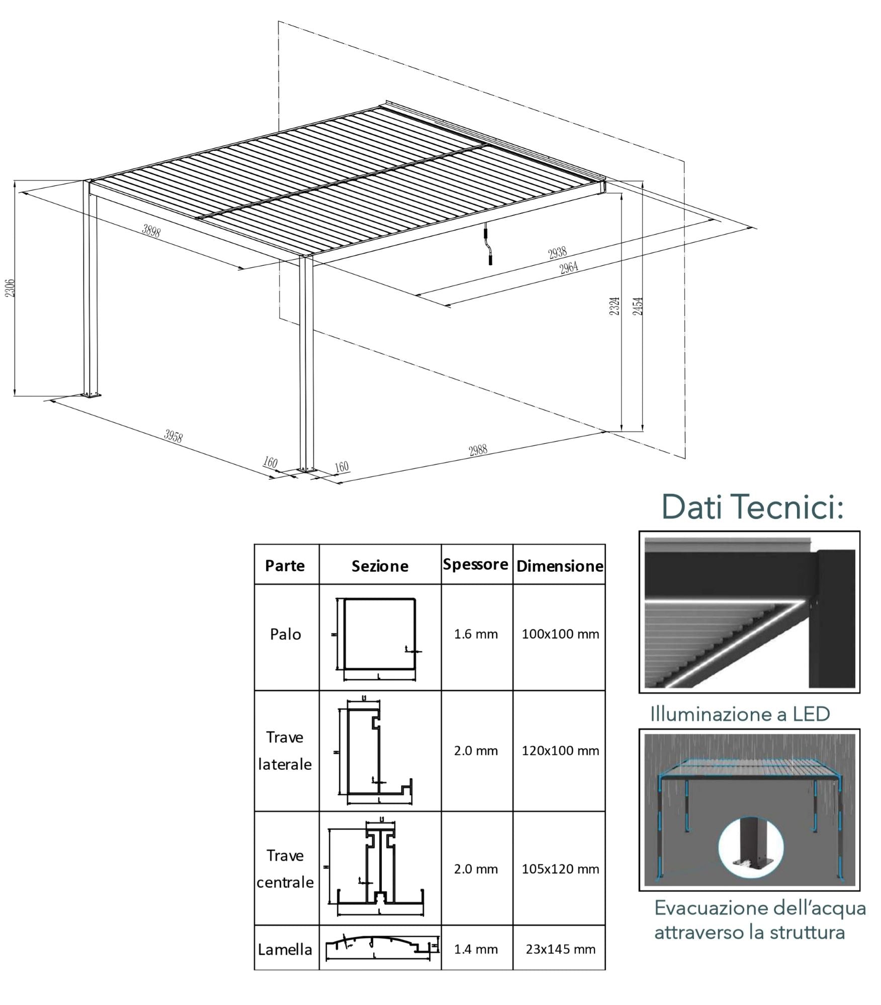 CLIMA NATURA Pergola Bioclimatica Forsizia Wall 4,00X3,00x2,45 mt
