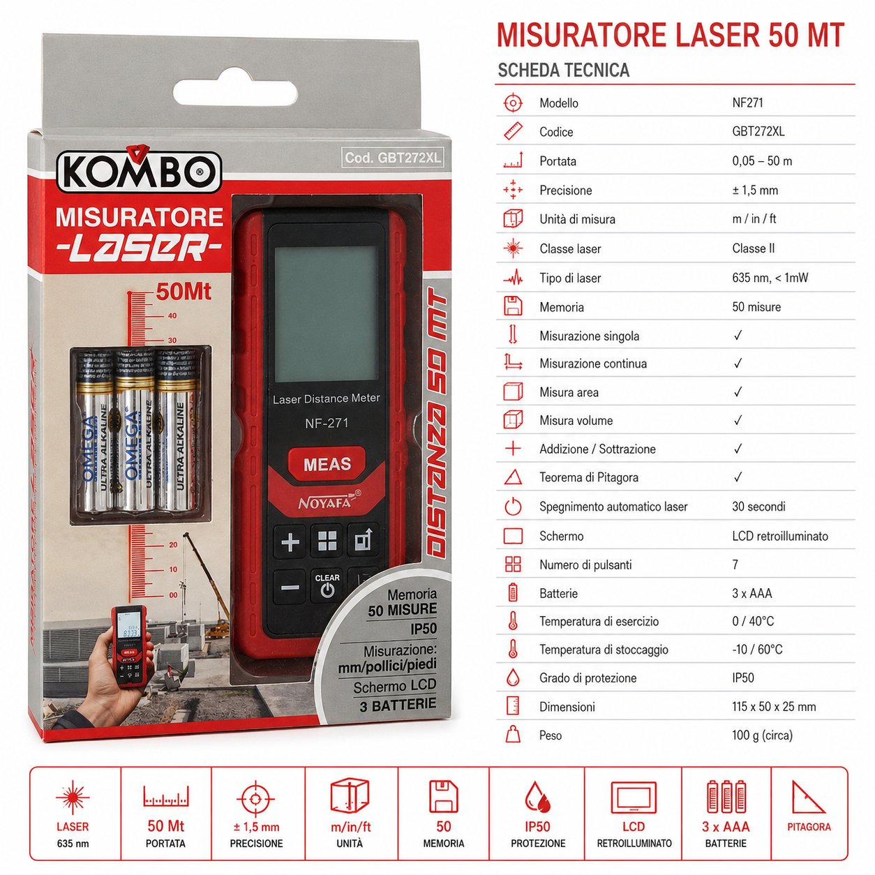 KOMBO Misuratore laser 50mt