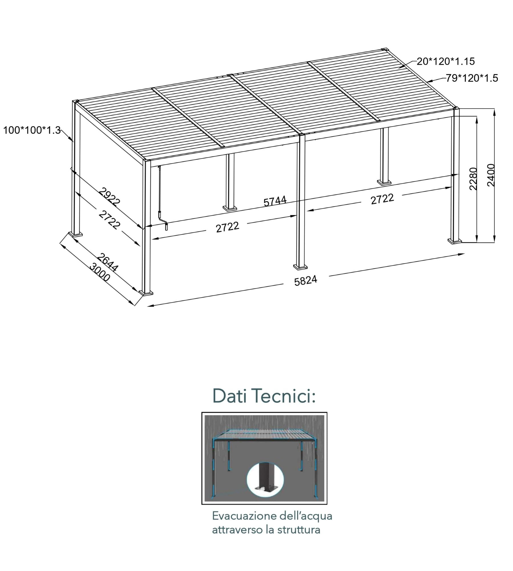 CLIMA NATURA Pergola Bioclimatica Gelsomino Twin 6,00x3,00x2,40 mt