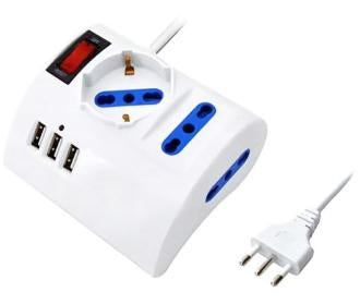 OMEGA Multipresa da tavolo 2 bipasso 10/16A+1 bipasso Schuko+3 Usb cavo 1,50m