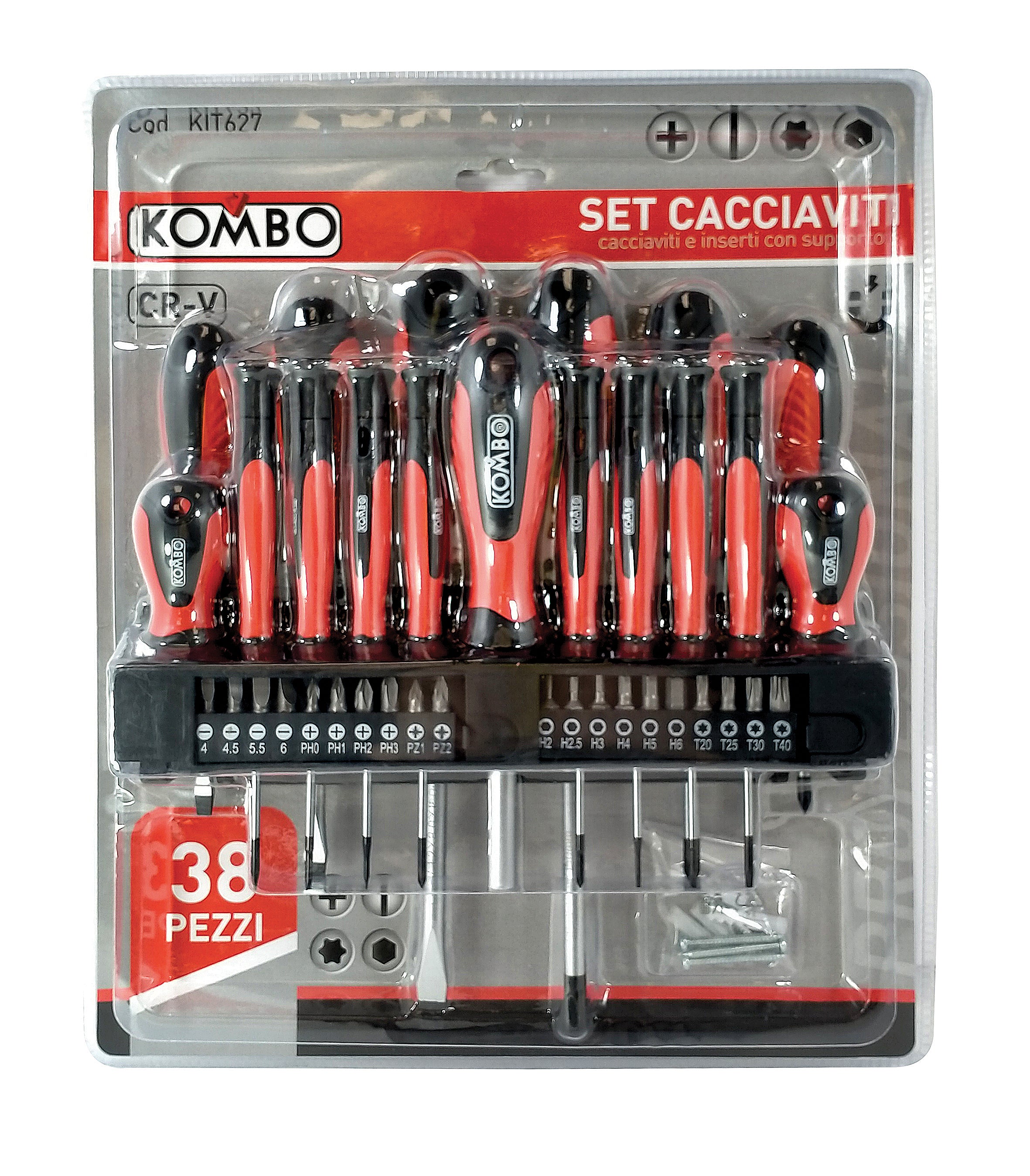 KOMBO Set 38 pz cacciaviti professionali e inserti con supporto