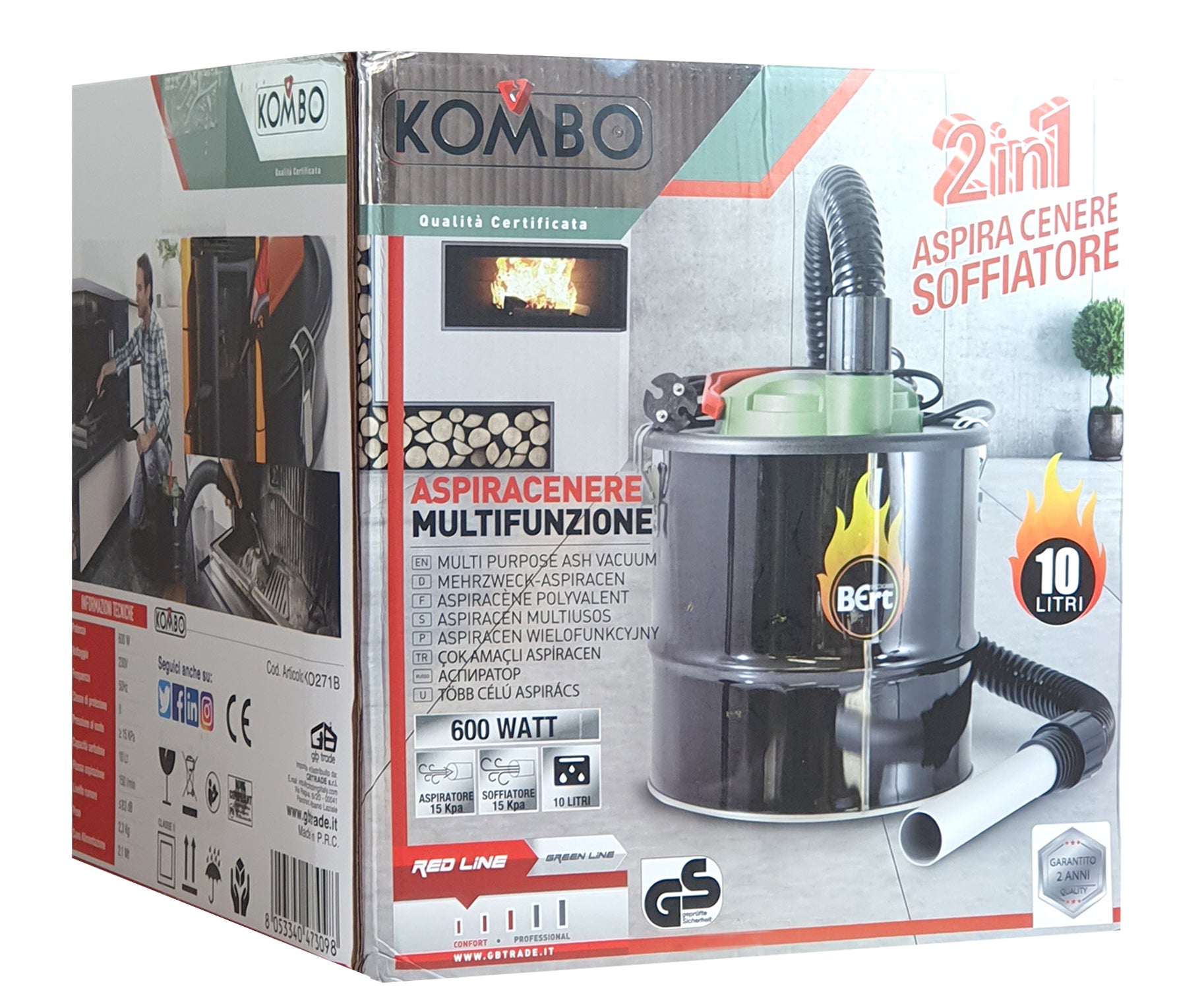 KOMBO Aspiracenere/Soffiatore 10Lt 600W