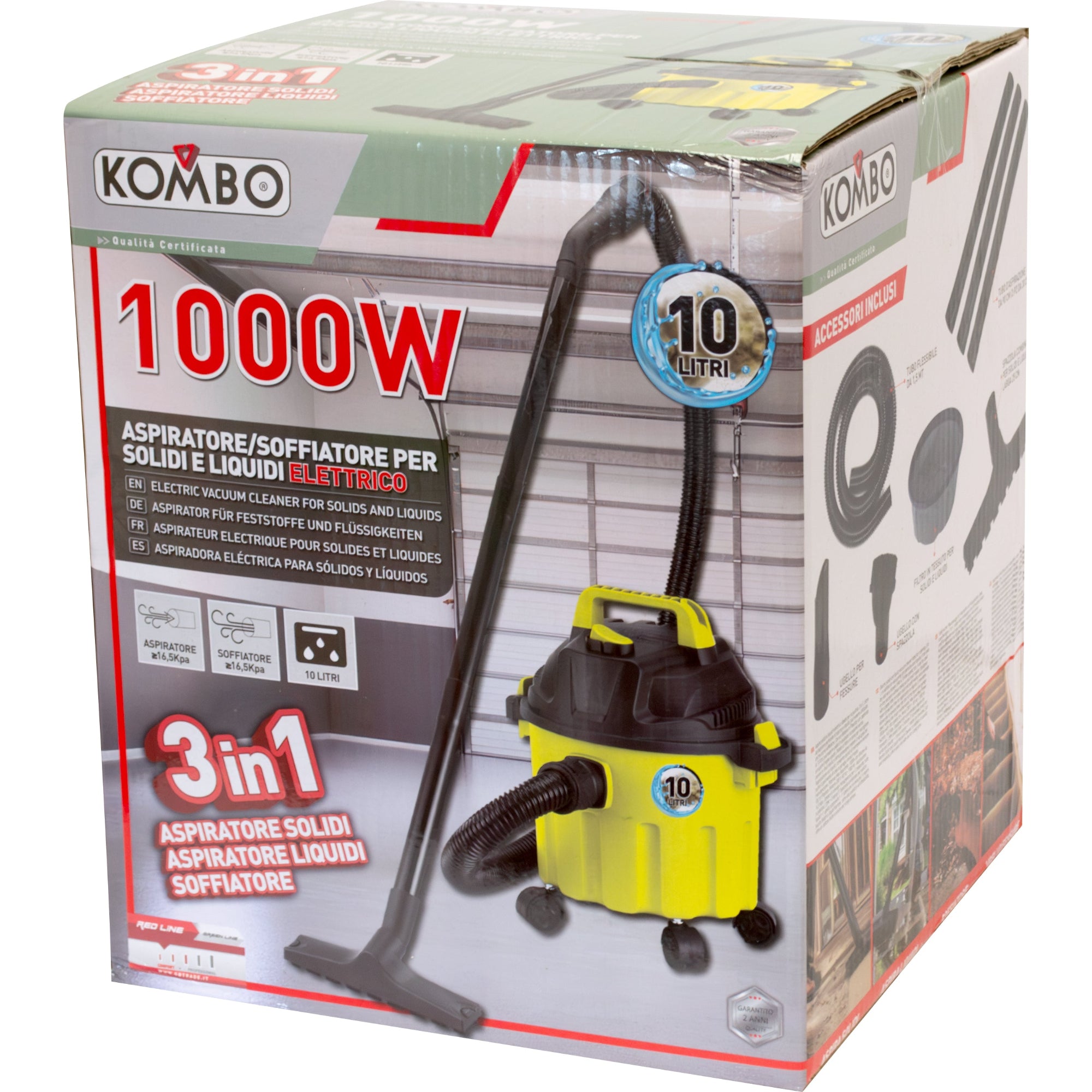 KOMBO KO271 Aspiratore Solidi e Liquidi 1000W 10L con Funzione Soffiatore 3 in 1