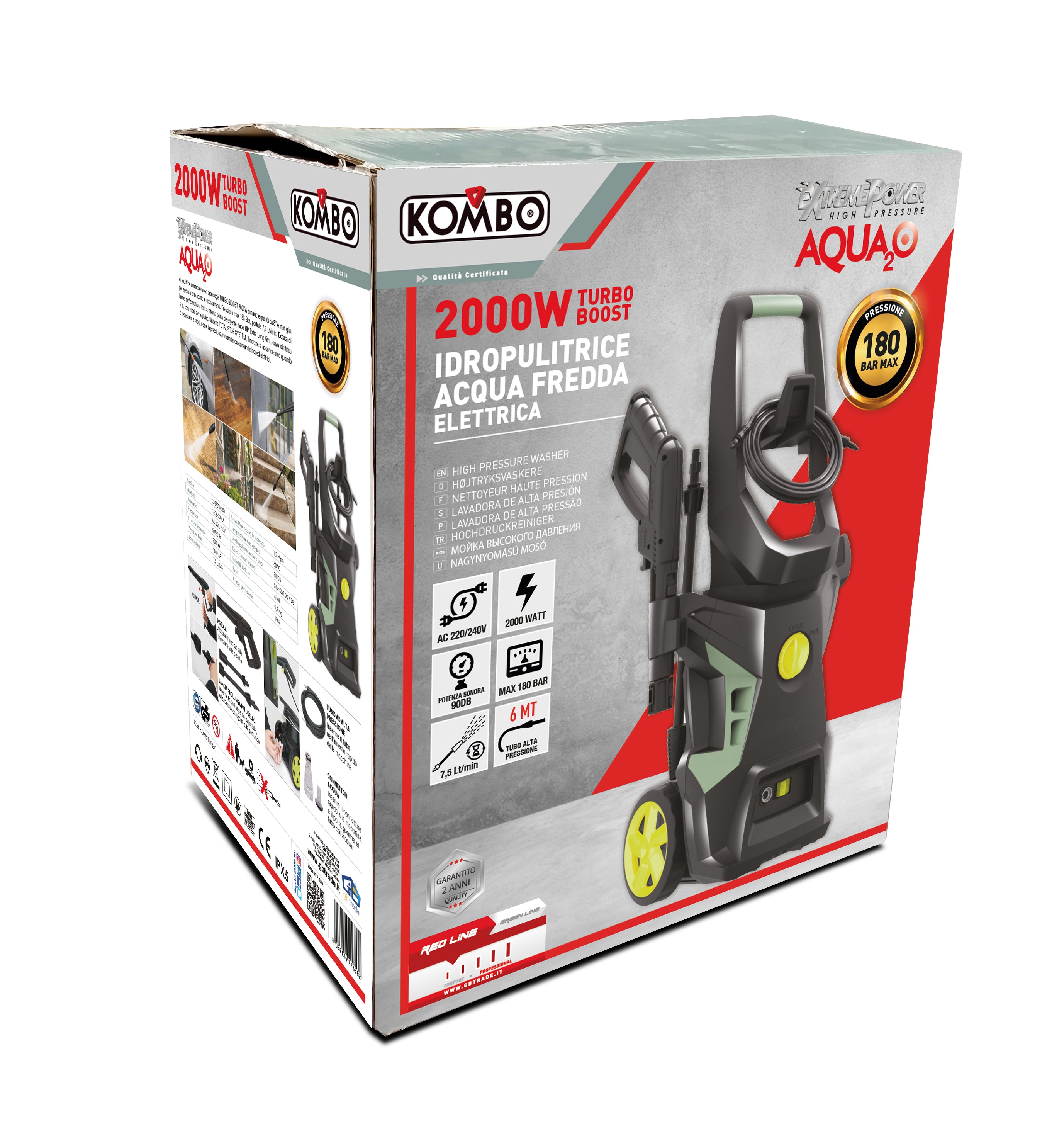 KOMBO Idropulitrice con motore con tecnologia TURBO BOOST max 180 bar 2000W