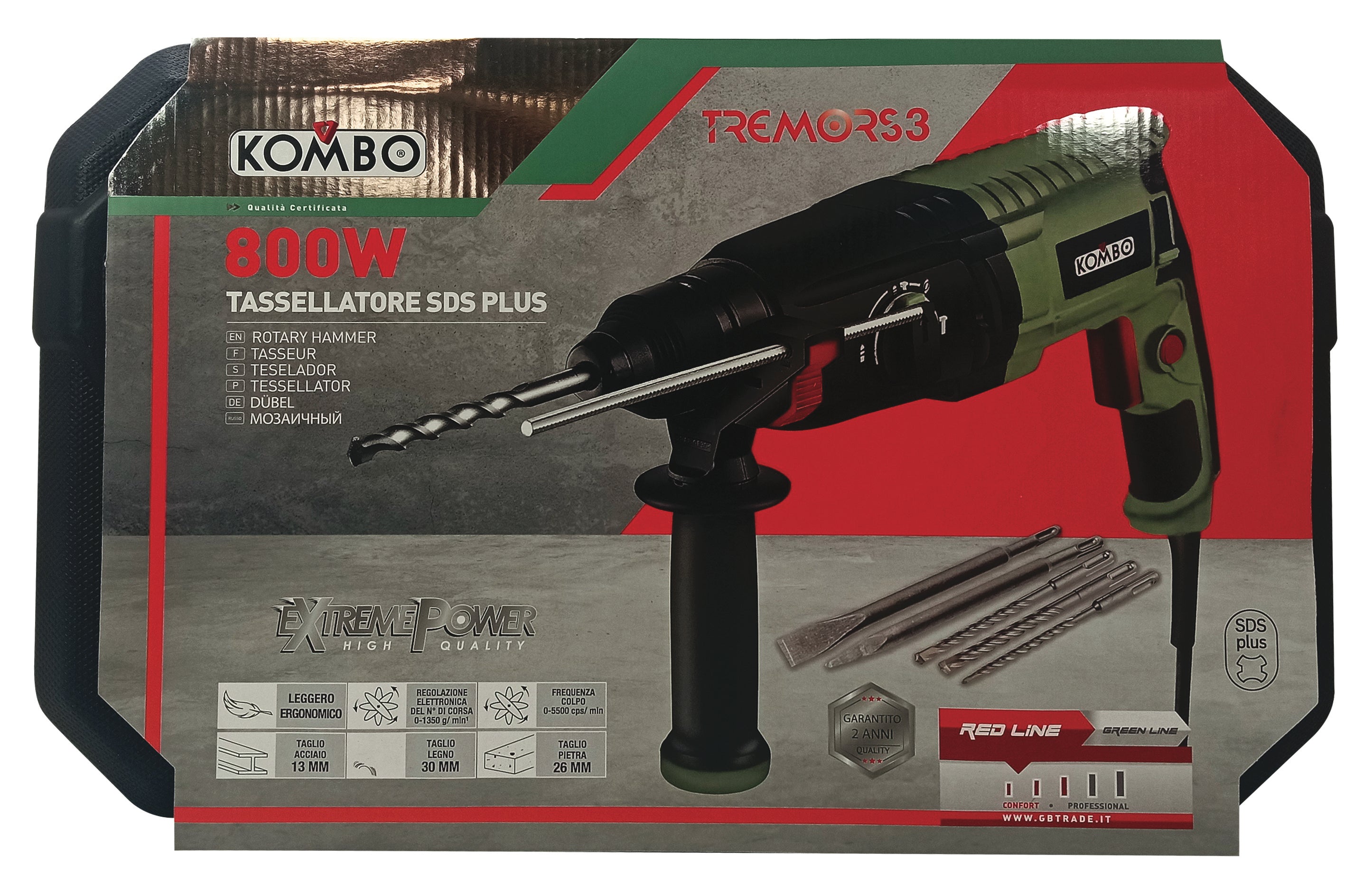 KOMBO Set valigetta martello tassellatore sds plus 2,8j 1500W