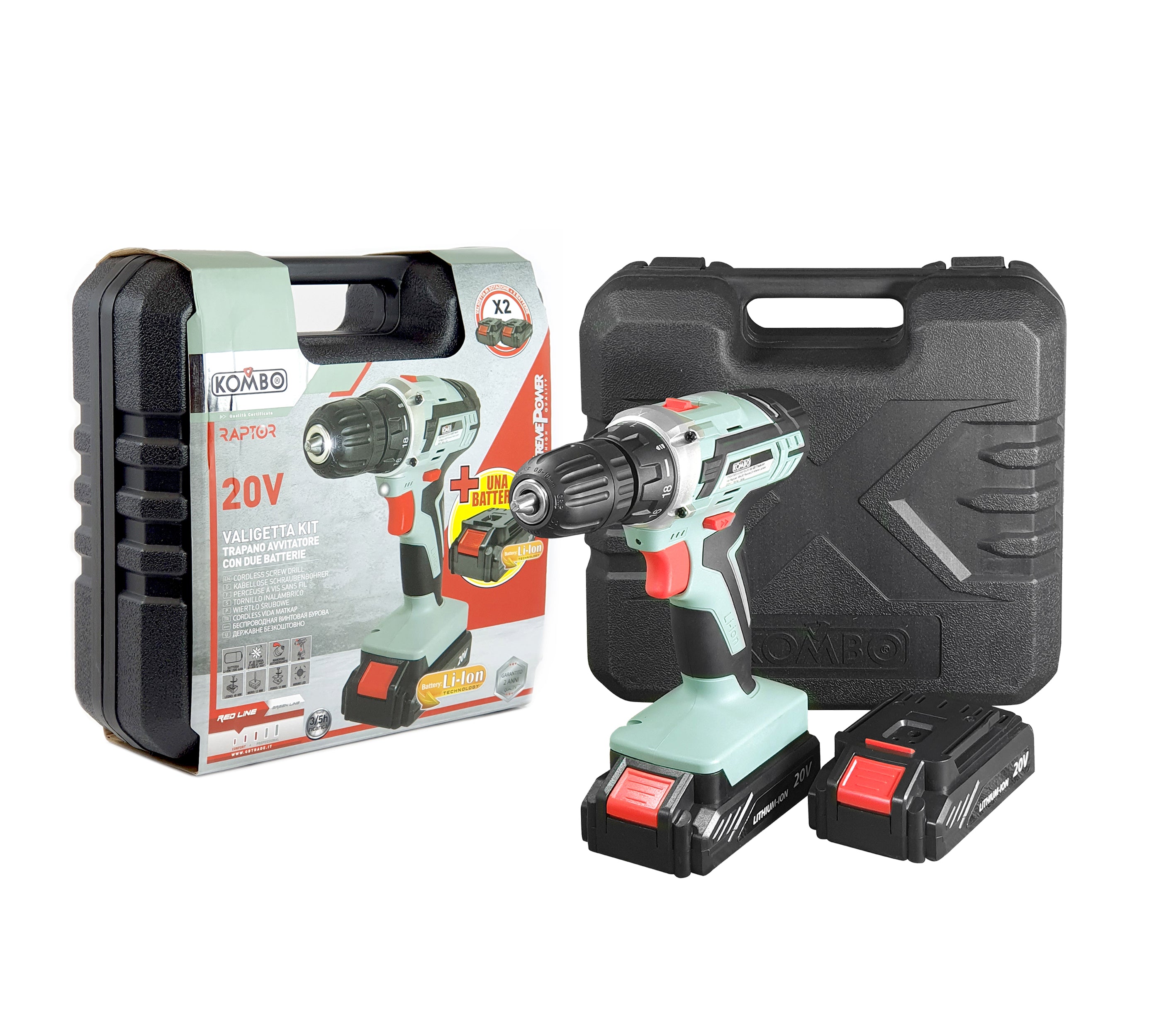 KOMBO Set valigetta trapano/avvitatore cordless 2 batteria 20V