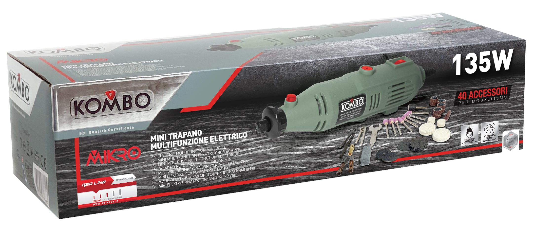 KOMBO Set minitrapano multiuso con 40 accessori 135W