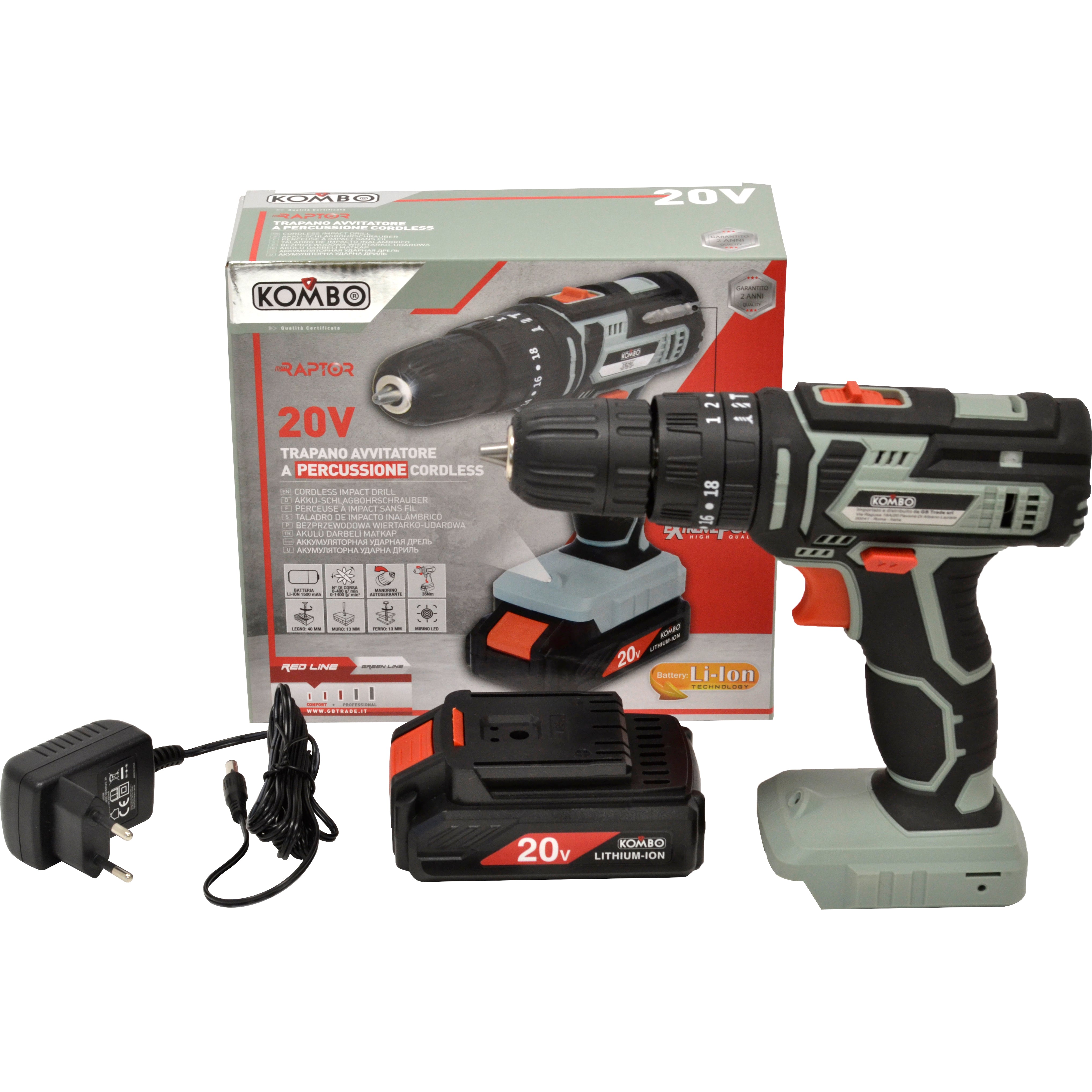 KOMBO Trapano avvitatore-percussore cordless con batteria 1.5 Ah  20v