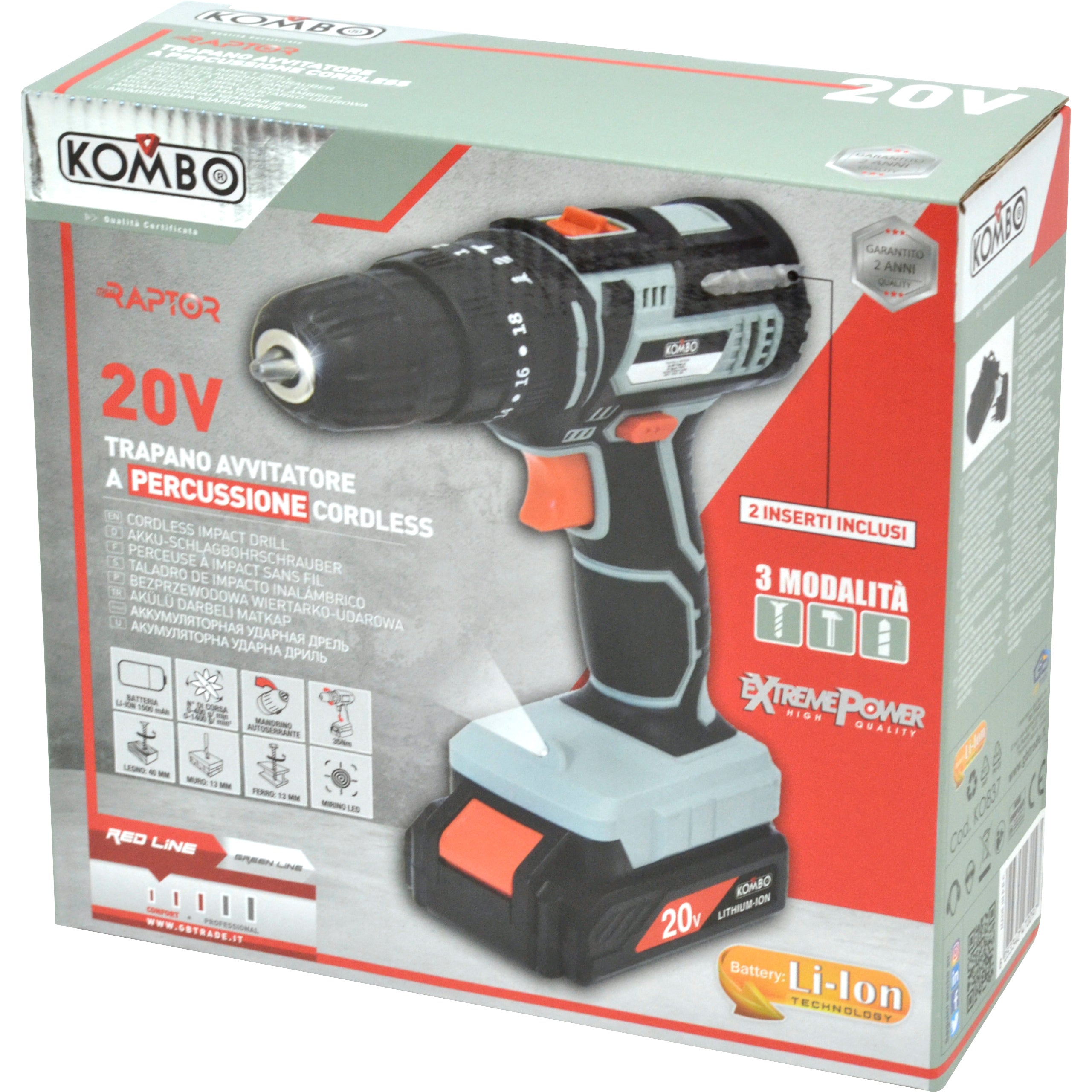 KOMBO Trapano avvitatore-percussore cordless con batteria 1.5 Ah  20v