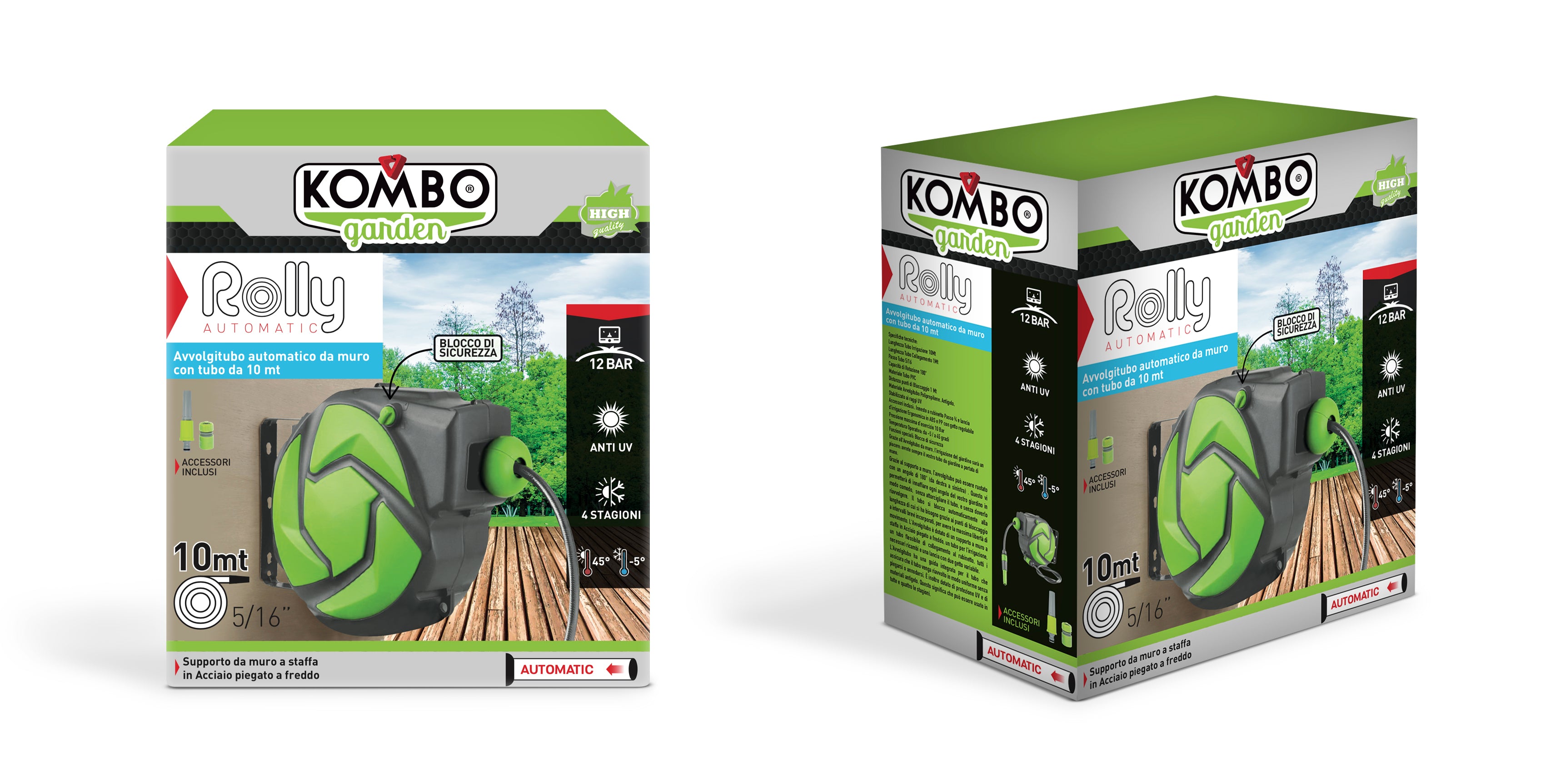 KOMBO Avvoglitubo automatico a muro con tubo irrigazione 5/16" 10mt
