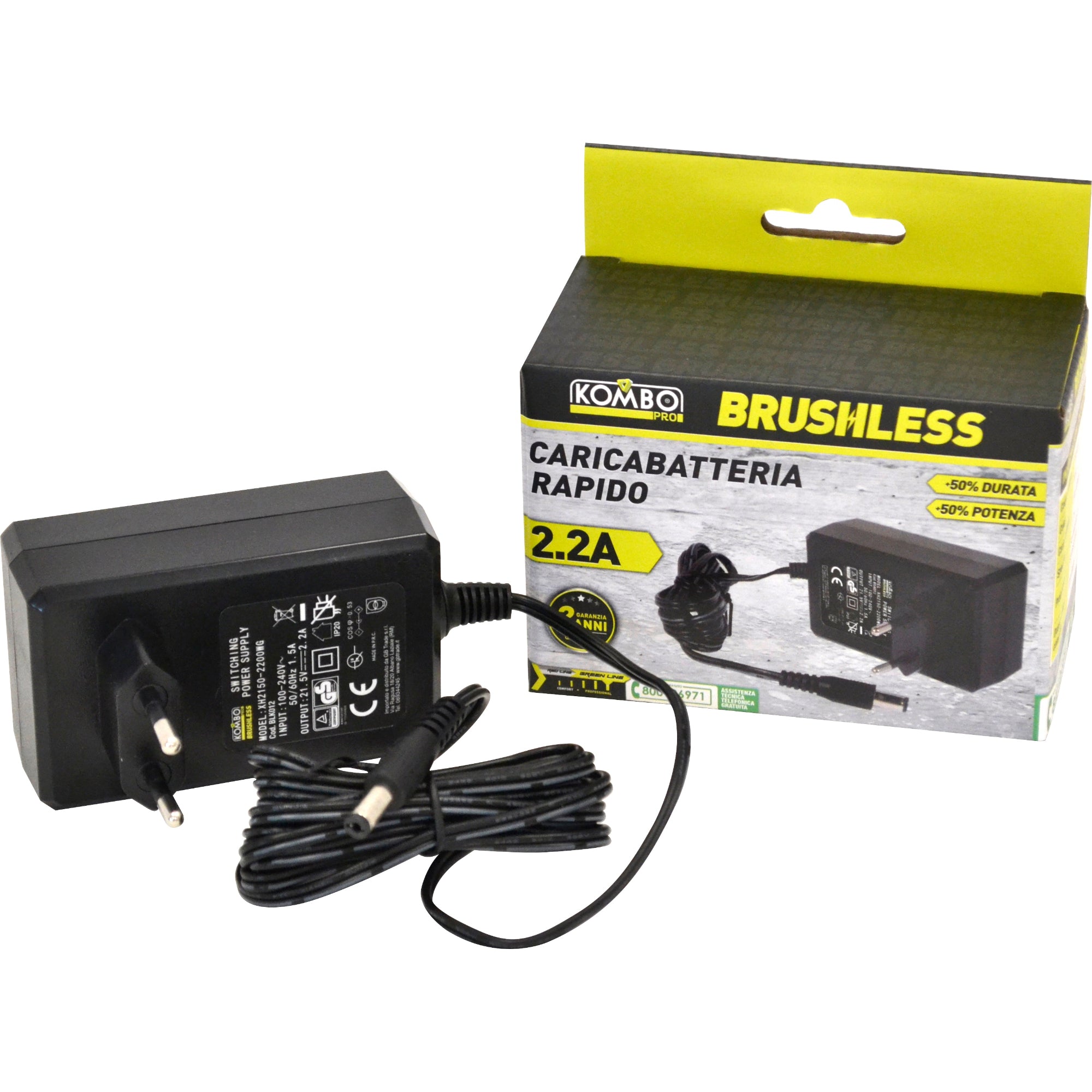 Caricabatteria rapido KOMBO PRO Brushless 2.2Ah alimentatore originale certificato GS