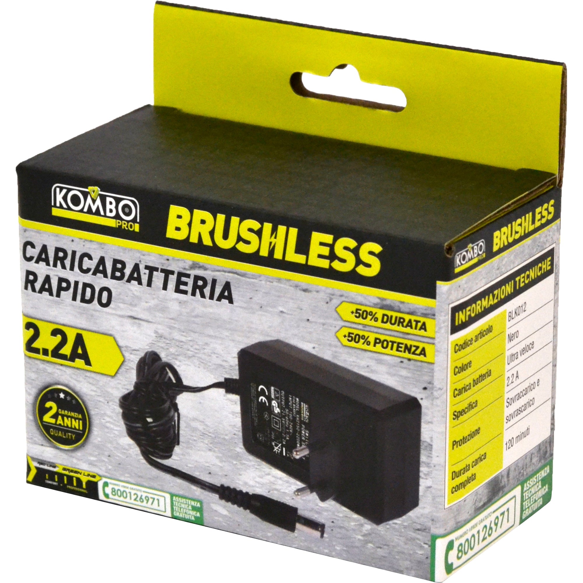 Caricabatteria rapido KOMBO PRO Brushless 2.2Ah alimentatore originale certificato GS